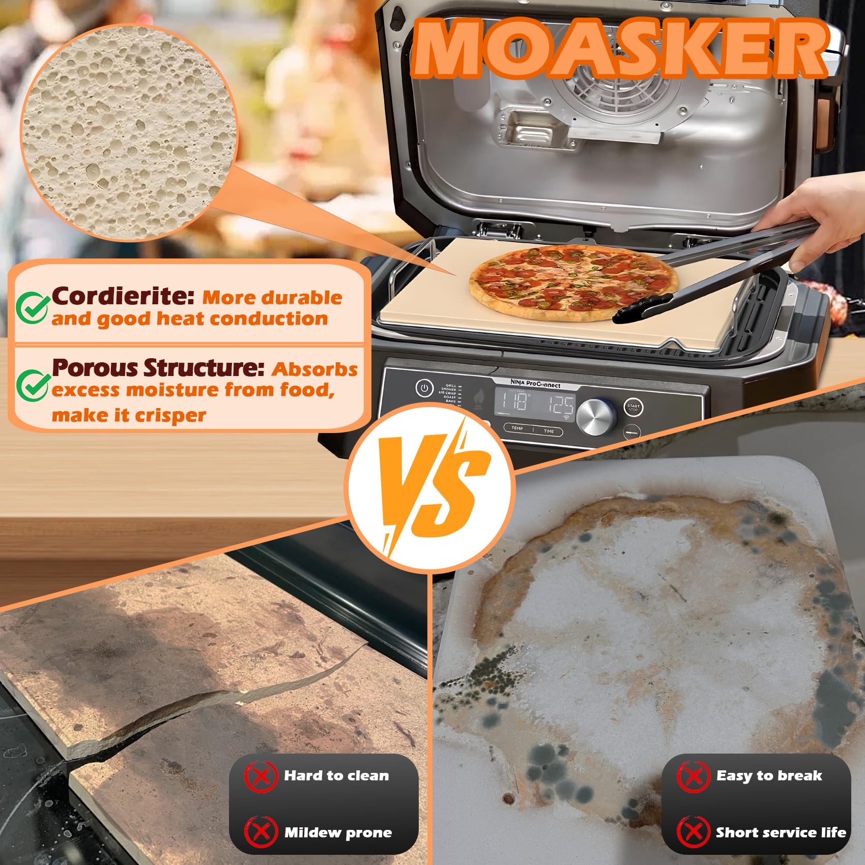 Piedra de pizza con estante para parrilla Ninja Woodfire XL OG800 OG900, accesorios de la serie Woodfire Grill Pizza Stone para Ninja OG951 OG850 OG952 Pro Connect XL Accesorios para parrilla