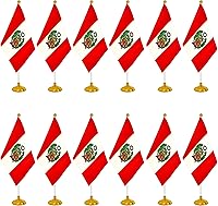 Vista 1 de WXTWK Paquete de 12 banderas de escritorio peruanas pequeñas mini banderas de mesa peruanas con base de soporte, decoración de celebración