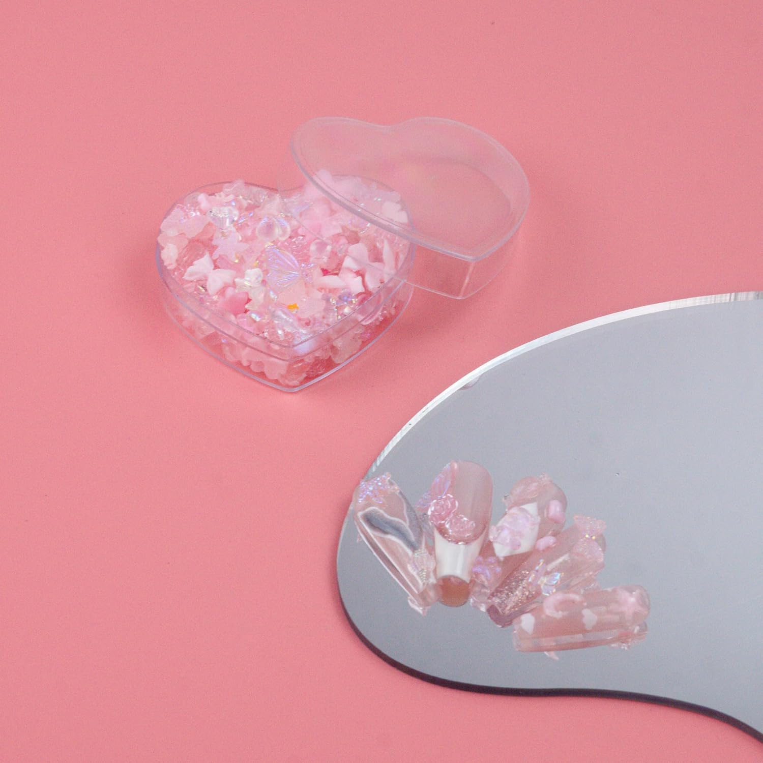 Pink Cute 3D Nail Charms Y2K - Kawaii Bow Heart Nail Gems Flatback - Aesthetic Nail Art Decoration for Crafts - Gifts for Women and Girls