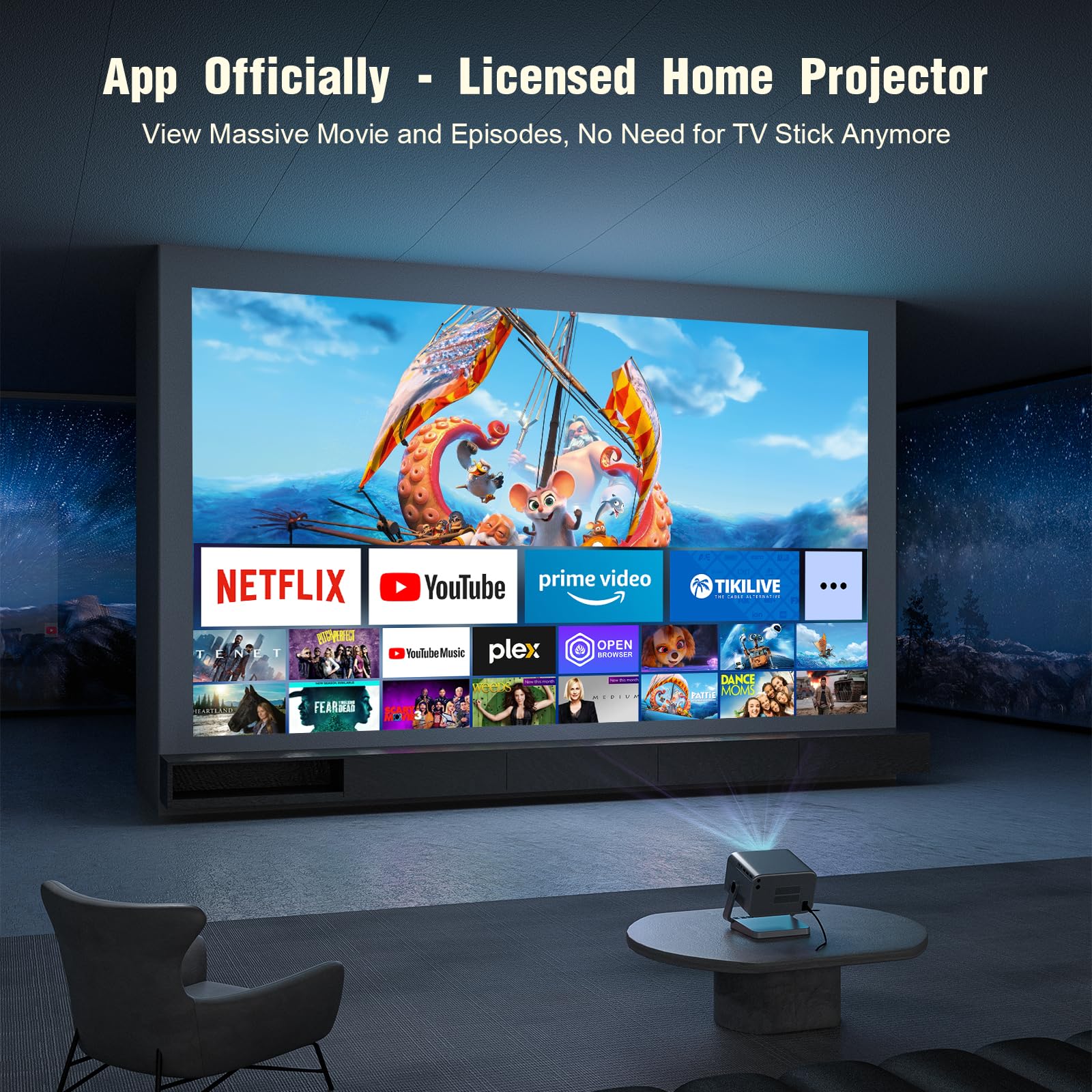 Smart Beamer Offizielle App Projektor 4K mit Autofokus ＆ Trapezkorrektur, VOPLLS 800ANSI 1080P Full HD WiFi6 Bluetooth Beamer Klein Heimkino/Outdoor Projector für Handy (Silbergrau)