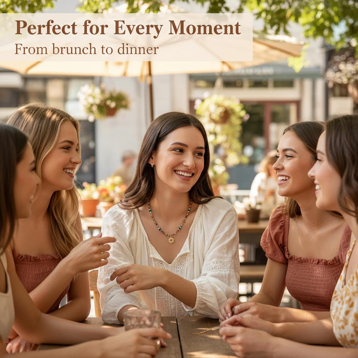 Gold Sun Pendant Beaded Necklace for Women, Handmade Stainless Steel Natural Stone Choker, Layered Bead Chain with Rice Beads and Gemstones, Vintage Boho Short Necklace Gift Box Included - Image 4