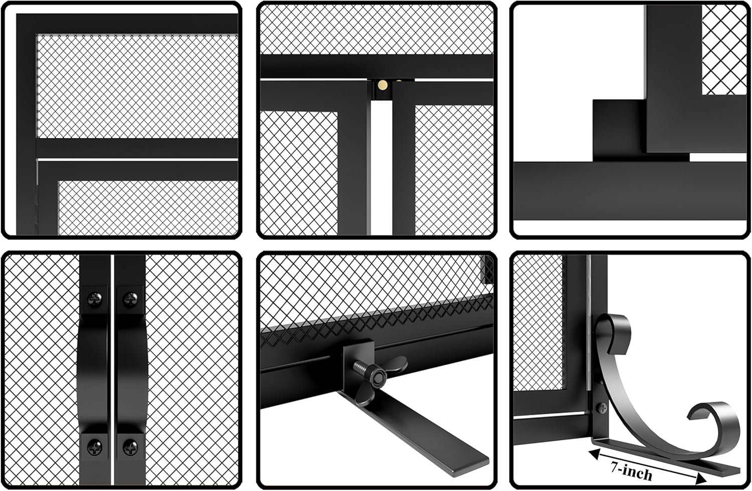 Flat Fireplace Screen with Doors,Solid Wrought Iron Frame with Metal Mesh, Flat Panel Decorative Fireplace Screen with Modern Design, Free Standing Spark Guard