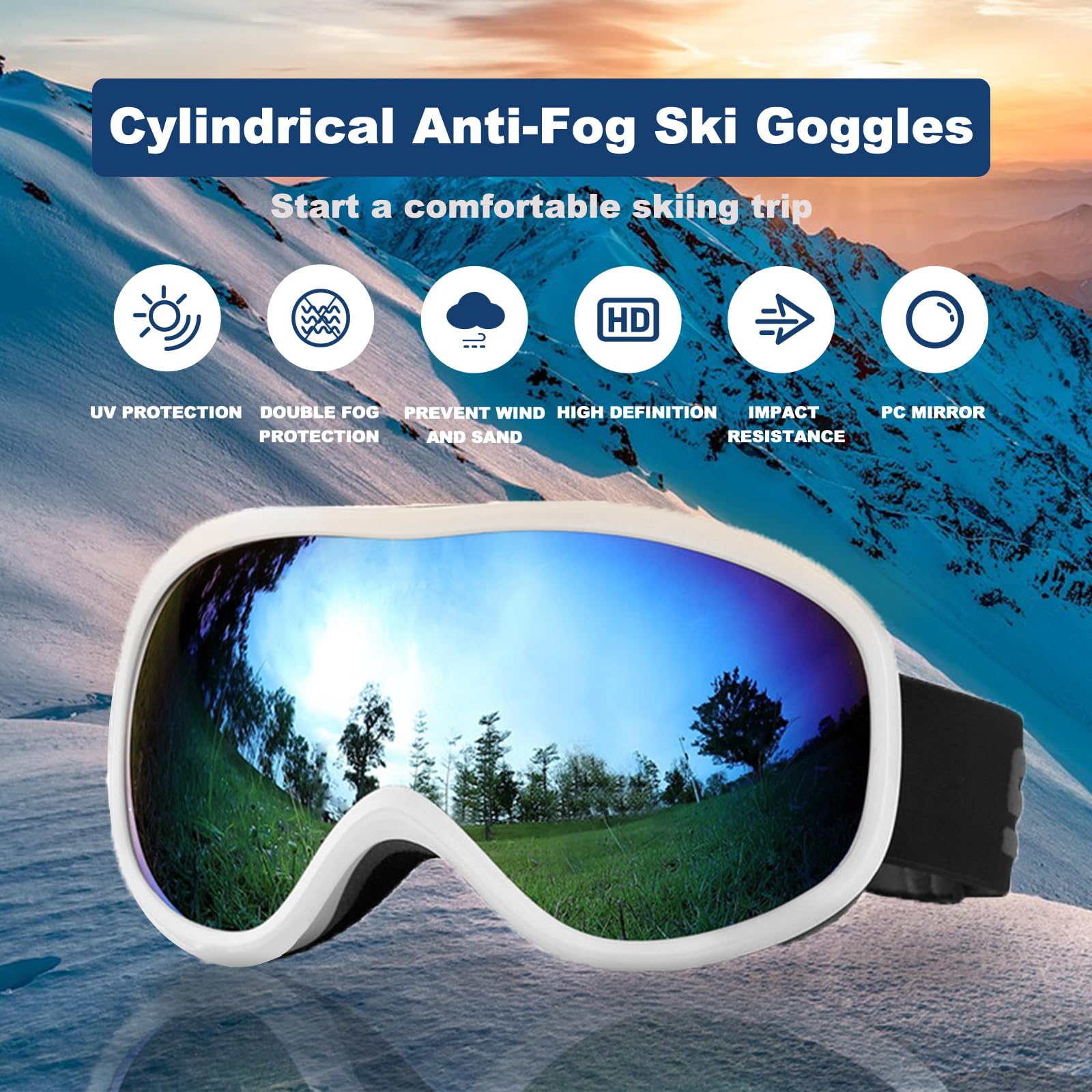 ZAPYHNG Ski Goggles for Men - Adult Snow Sports Goggles for Skiing, Snowboarding & Snowmobiling (Black)