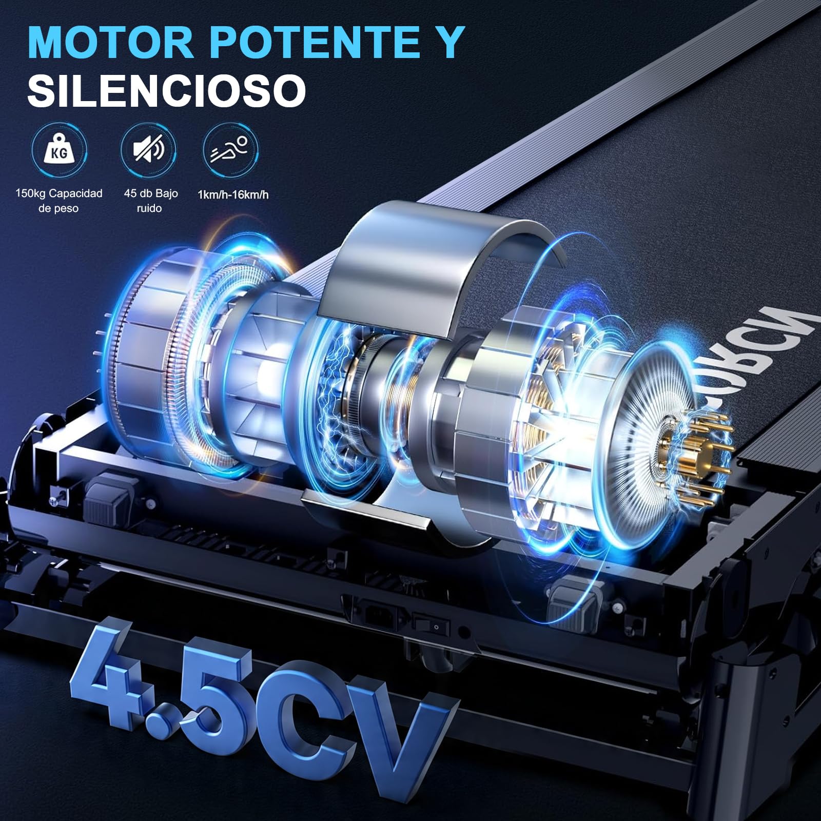 Cinta de Correr Plegable Profesional con App, Motor 4.5CV 16 km/h, Inclinación Automática 20 Niveles, Máquina de Correr para Gimnasio en Casa, Carga 150 kg, Bluetooth, Silenciosa, Pantalla LED