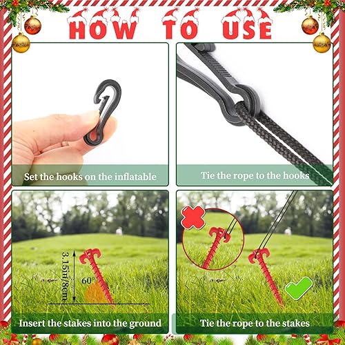 Vista 11 de AUGSUN Juego de 27 estacas inflables de plástico, incluye estacas de tienda, cuerdas de correas y ganchos, estacas de jardín resistentes para Verde