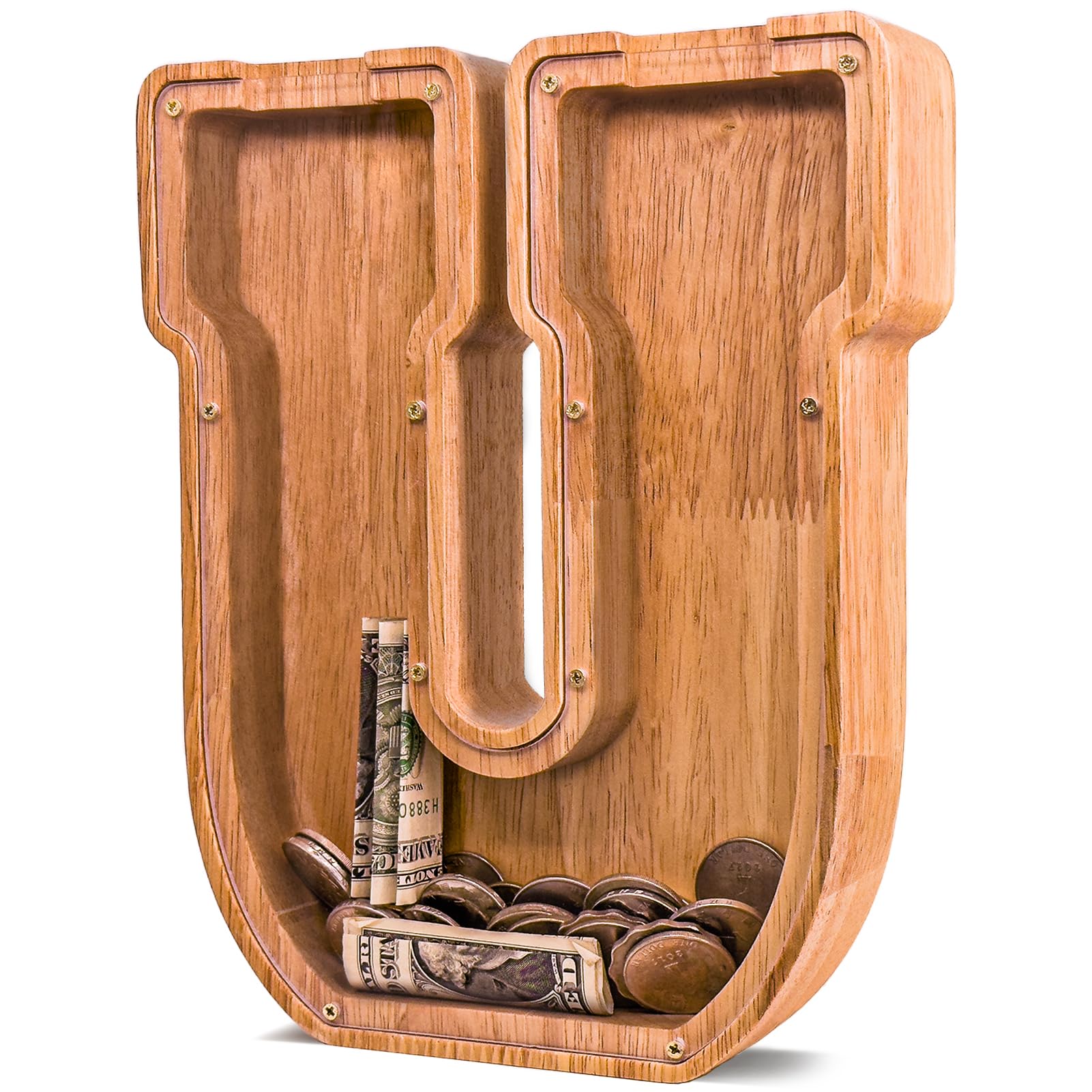 JOOMLAFLY Wooden Letter Piggy Bank for Kids Larger Letter Piggy Bank for Boys and Girls Personalized Piggy Bank Initial Coin Bank Wood Kids Money Bank for Birthday and Festival
