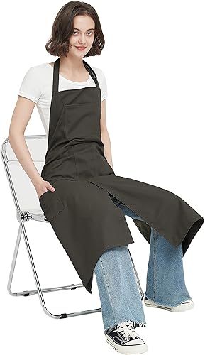 Miniatura 6 de Delantal de cerámica con pierna dividida, largo para artista, con 3 bolsillos, delantales de cerámica de arcilla para mujeres y hombres
