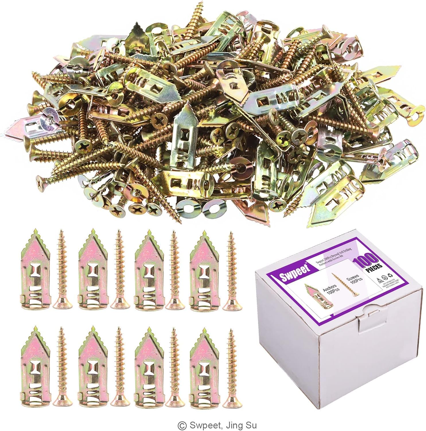 Swpeet 200Pcs Drywall Anchors with Screws + 24Pcs Toggle Bolt + 220Pcs Hollow Drywall Anchors