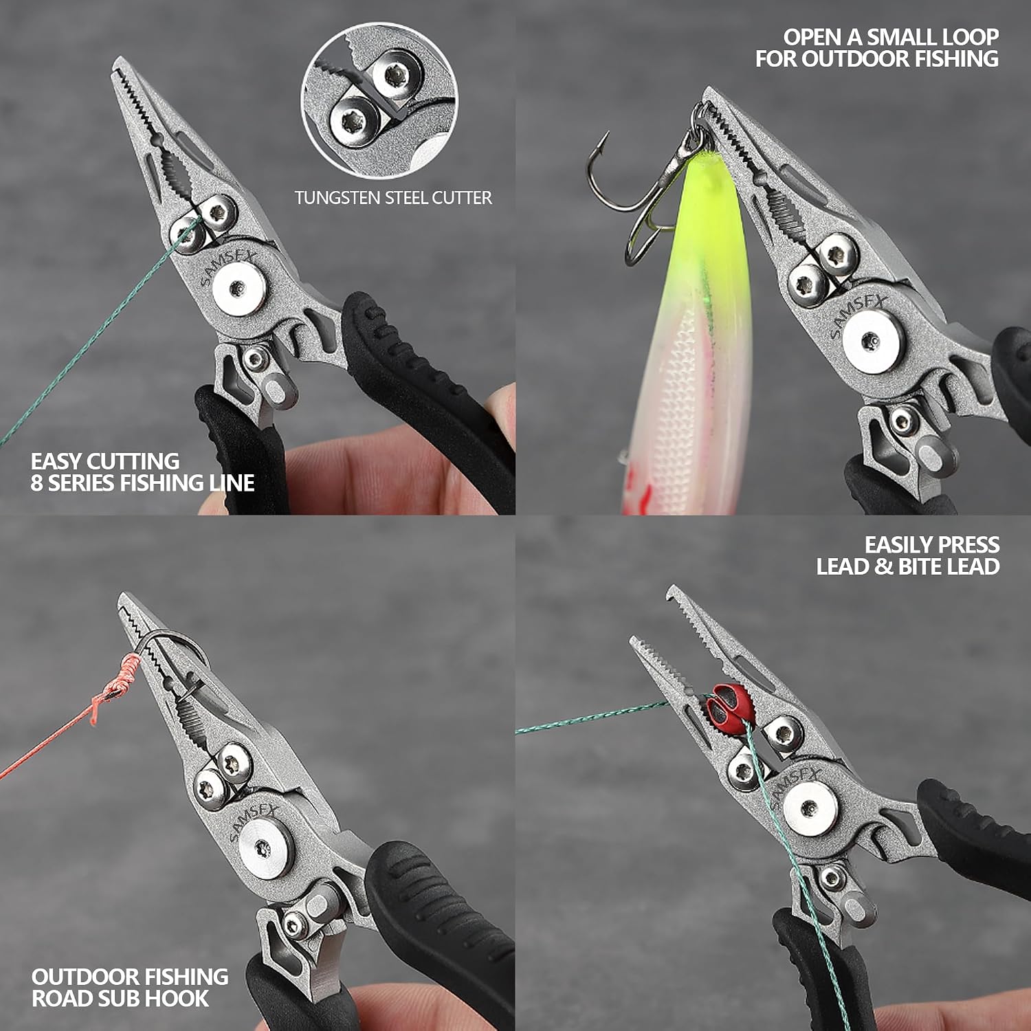 SAMSFX Mini Snap Split Ring Fishing Pliers with Retractors Combo, Scissors Braid Cutters, Lightweight Stainless Steel Fly Fishing Tools, Split Ring Pliers, Hook Remover