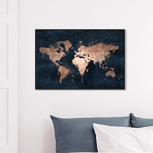 Miniatura 3 de The Oliver Gal Artist Co. Mapas y banderas - Lienzo decorativo enmarcado para pared, diseño de mapamundi Copper, mapas del mundo