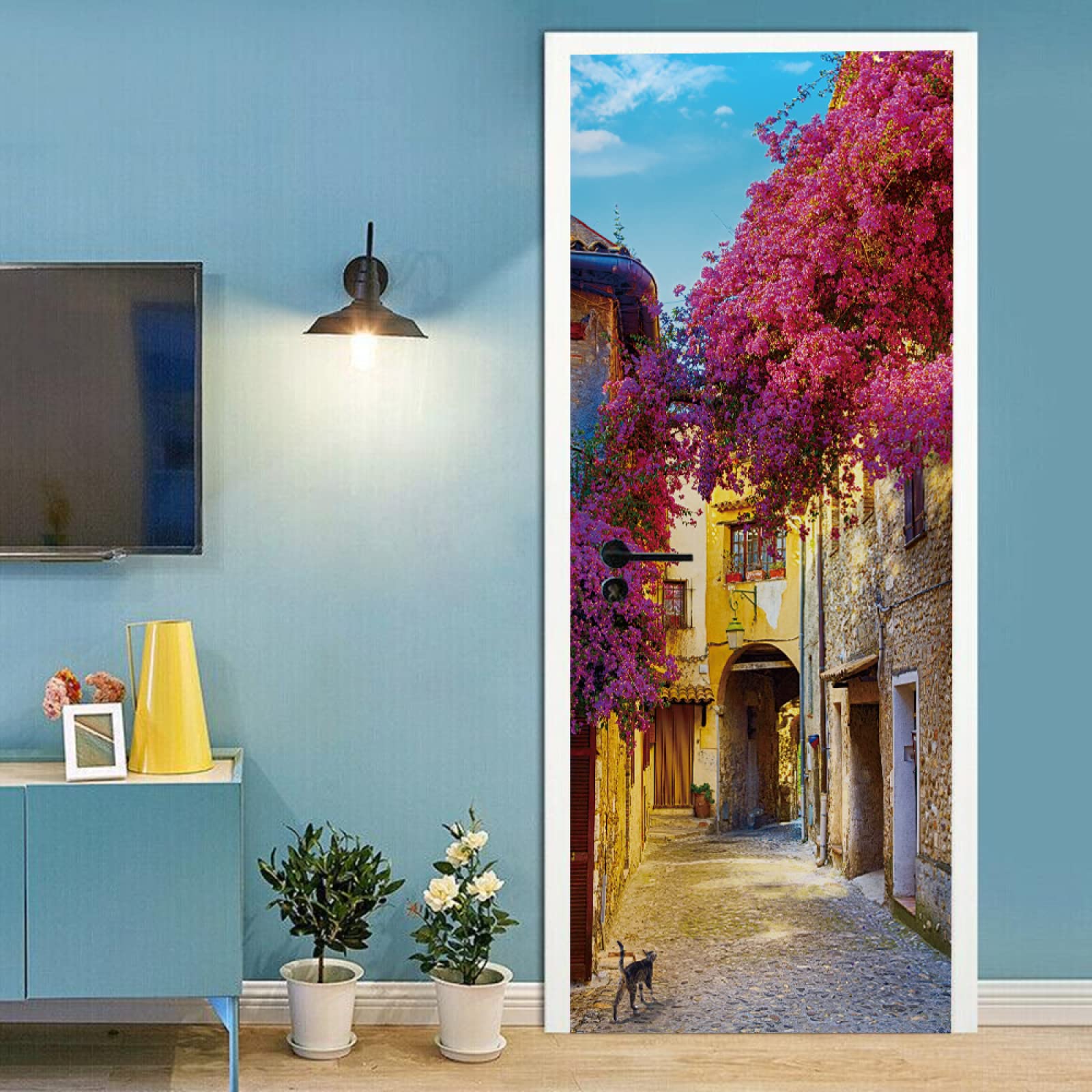 Adesivo Murale 3D Effetto Strada Per Porta, Autoadesivo Rimovibile 77x200 Cm, Decorazione Casa