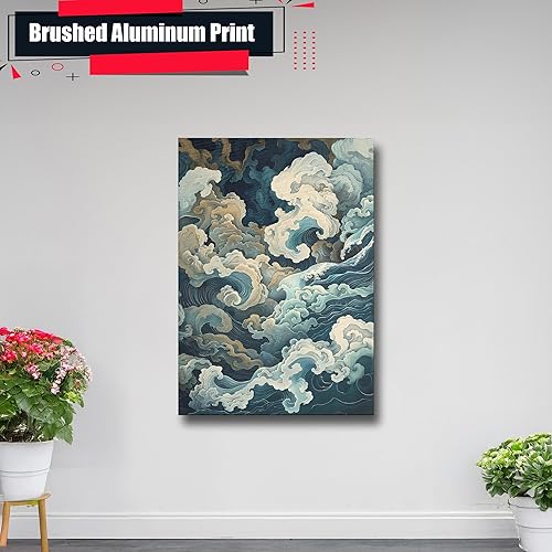 Miniatura 4 de Poster Print Poster Framed Poster Wall Art Wood Panel Retro Wave Art A Storm Wall Art Print Sea Wave In The Night And Trees Stormy Waves Art Decor