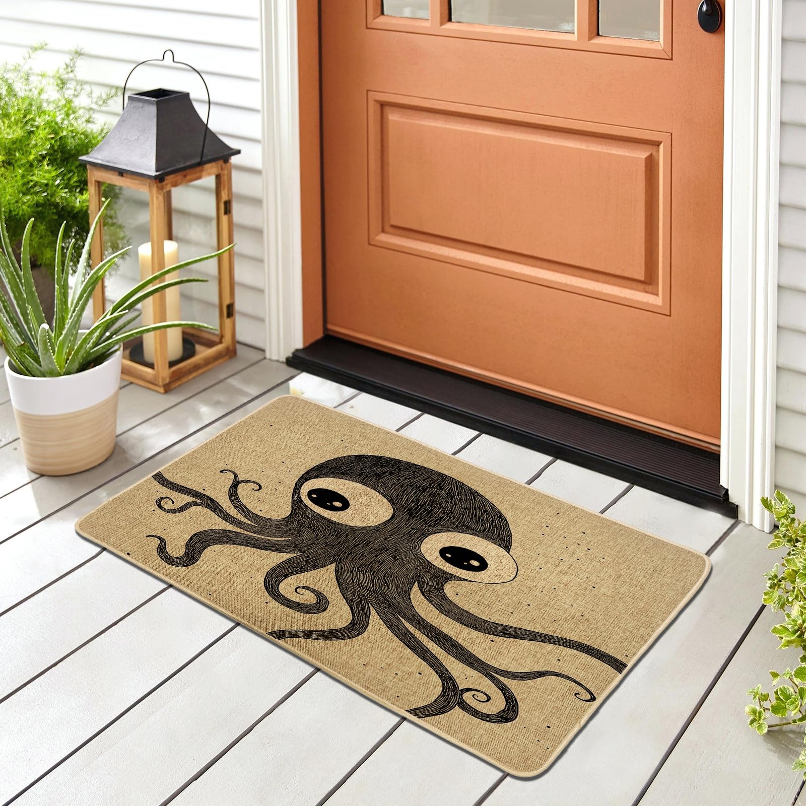 Paillasson pieuvre rétro noir pour sublimer votre entrée de patio et terrasse