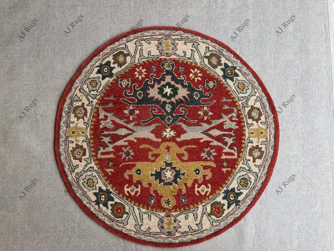 Area Rug - 8' x 8' Round, Multi Traditional Round Design,Unique Carpet,Handmade Wool, for The Living Room, Bedroom, Dining Room & Home Décor