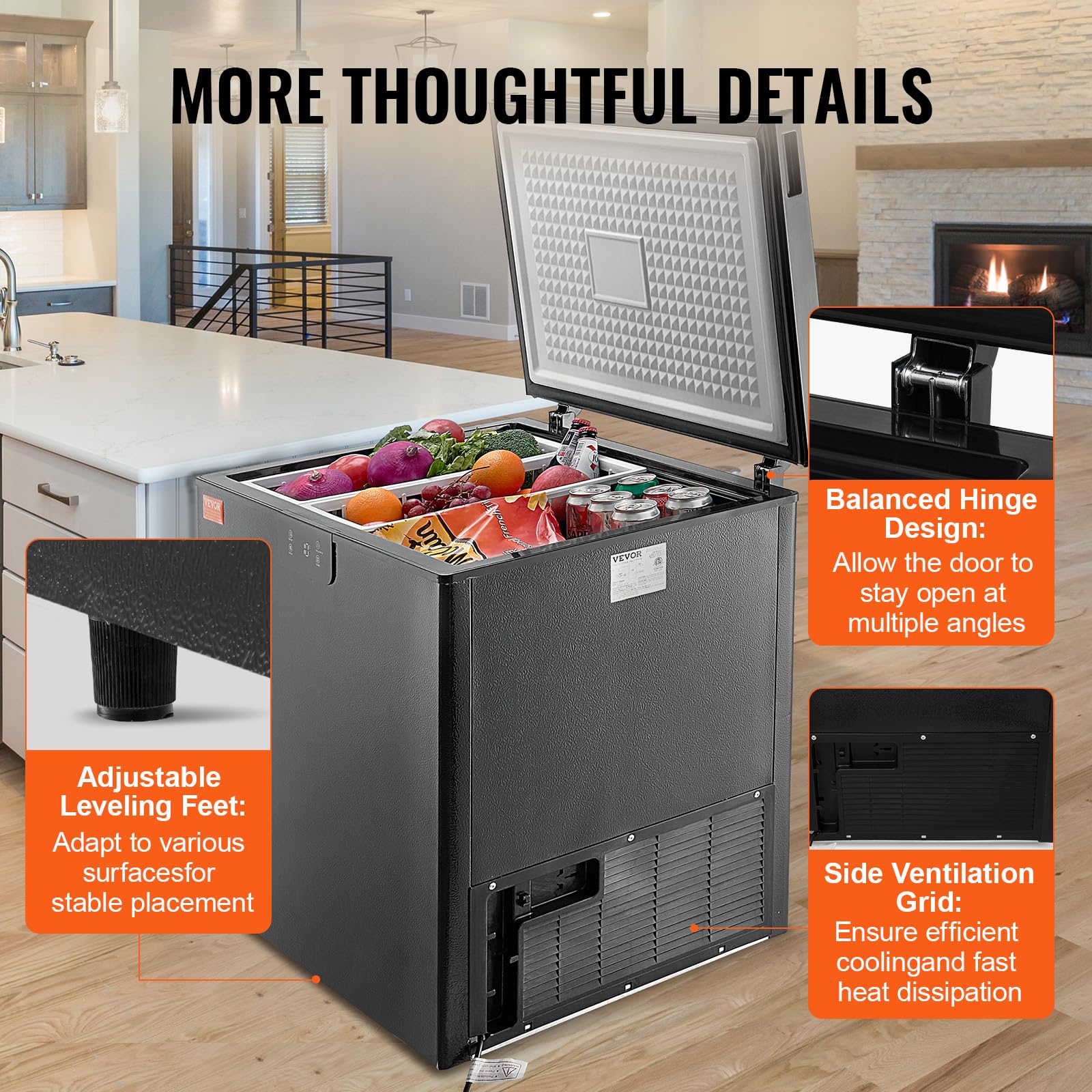 VEVOR Chest Freezer, 5.4 Cu.Ft / 153 L Compact Deep Freezer, Free Standing Top Open Door Compact Freezers With 2 Removable Baskets & Adjustable Thermostat, Energy Saving & Low Noise, Black on Fridge.com - View 6