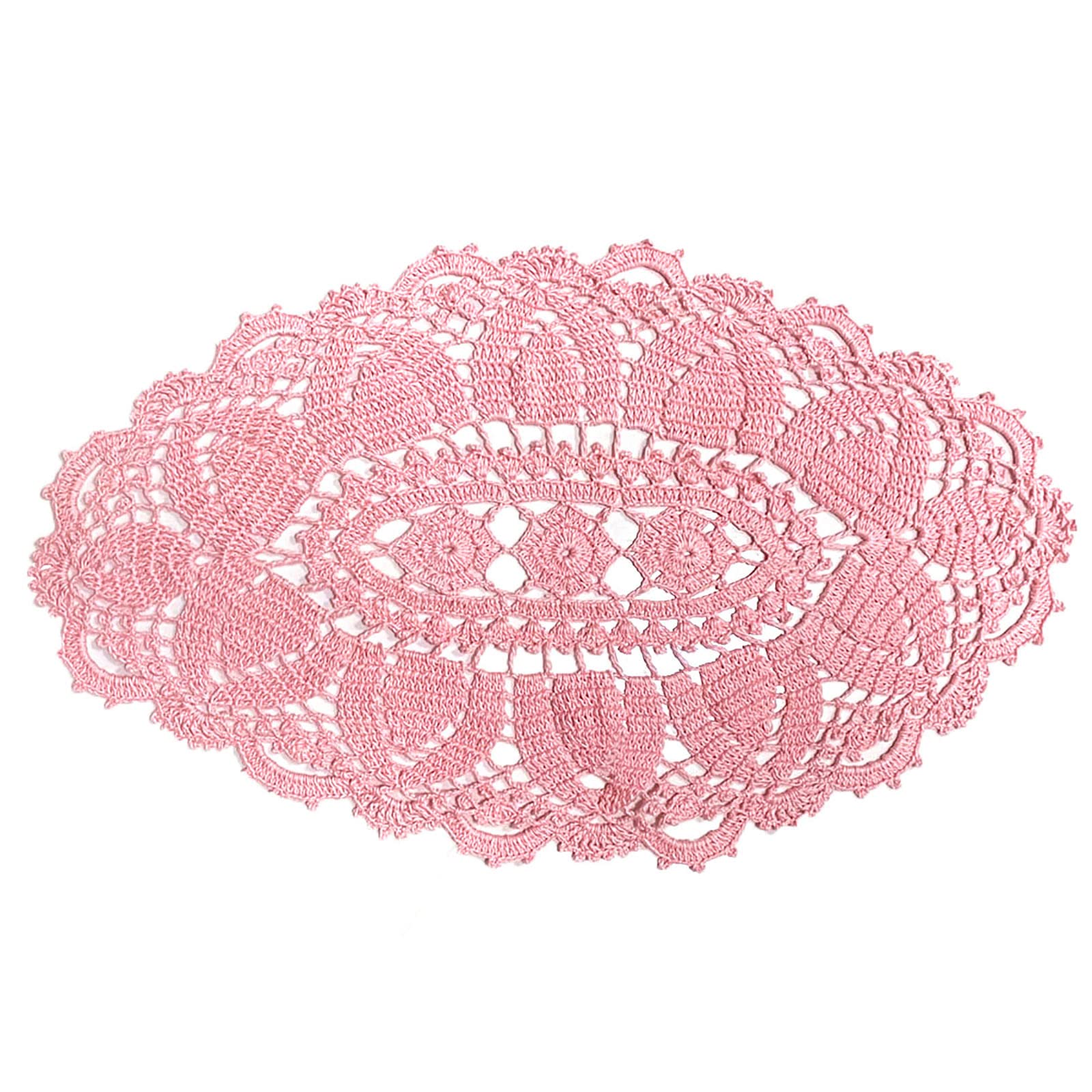 SUNONE11HKA 21 Inch Length Oval Lace Crochet Flowers Doilies Tablecloth Placemat Washable Kitchen Vase Doily (Pink, 1)