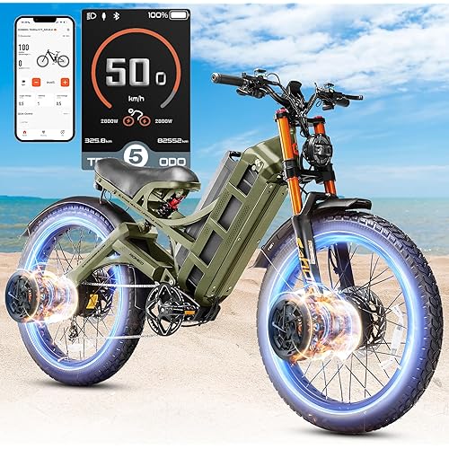 2025 eAhora Romeo Pro 3/2 50Mph/46Mph Electric Bike for Adults Peak 5600W/4000W Dual Motor Ebike, 60V/80Ah 52V/70Ah 235+Miles Long Range Ebike, 26*4.0" Fat Tire Electric Mountain Bike, Full Suspension