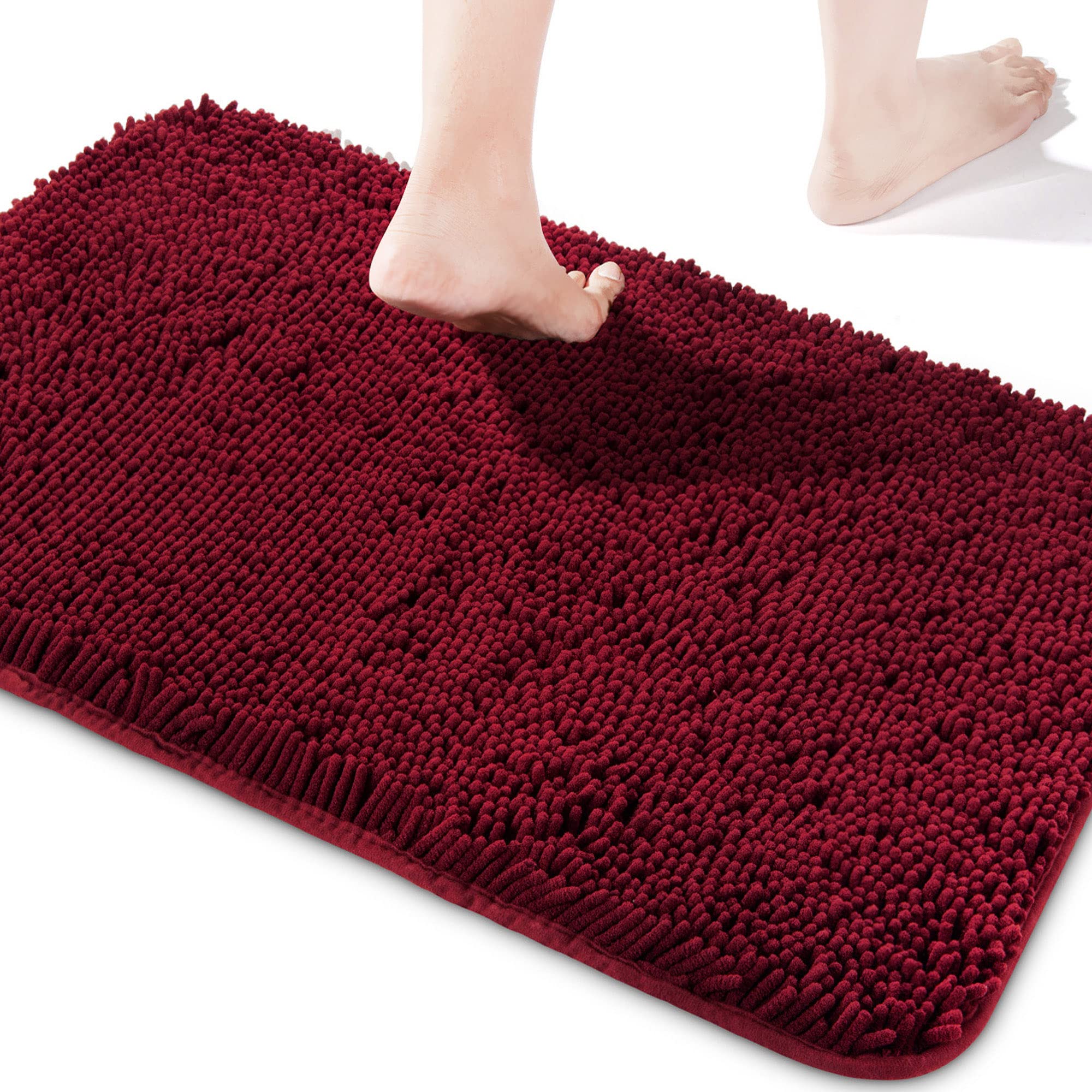 Yeaban Chenille Bathroom Rugs Non-Slip Thick Plush Bath Mat - Absorbent Washable Bath Rugs for Bathroom Shower Sink Carpet (Rose Red, 24" x 17") — image 1