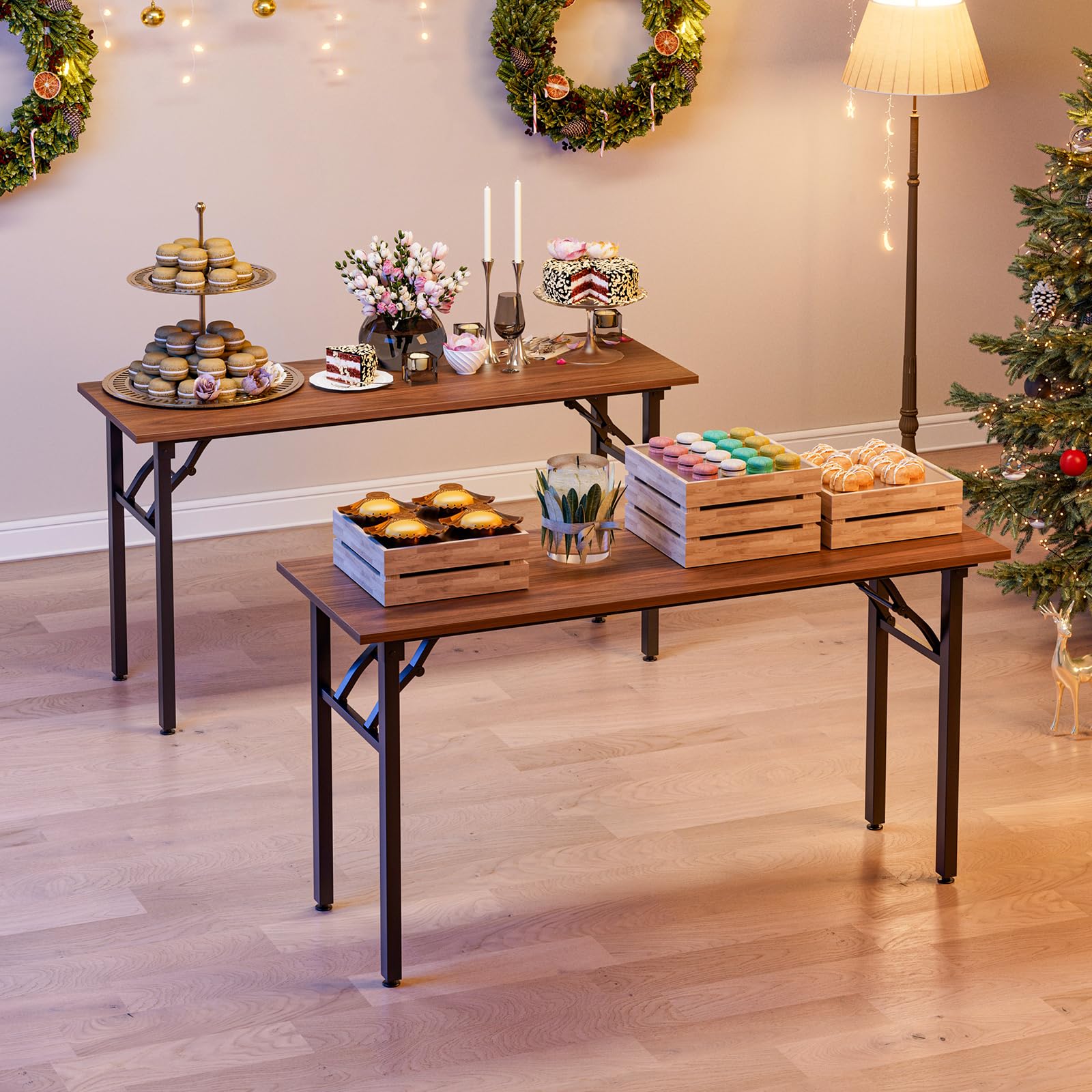 TEMI Long Computer Desk Folding Table - No Assembly, Compact 55.1" Foldable Desk with Power Outlets & USB Charging Port, Portable Lagre Office Desk, Ideal Large Study Table for Narrow Spaces, Walunt