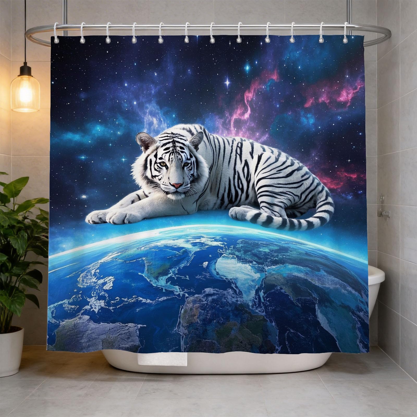 Hongduo 3D Tiger Shower Curtain for Stalls Bathtubs Animal Theme Bathroom Decor Shower Curtain Set Polyester Fabric Waterproof 120x180cm/48X71 Inch with Hooks