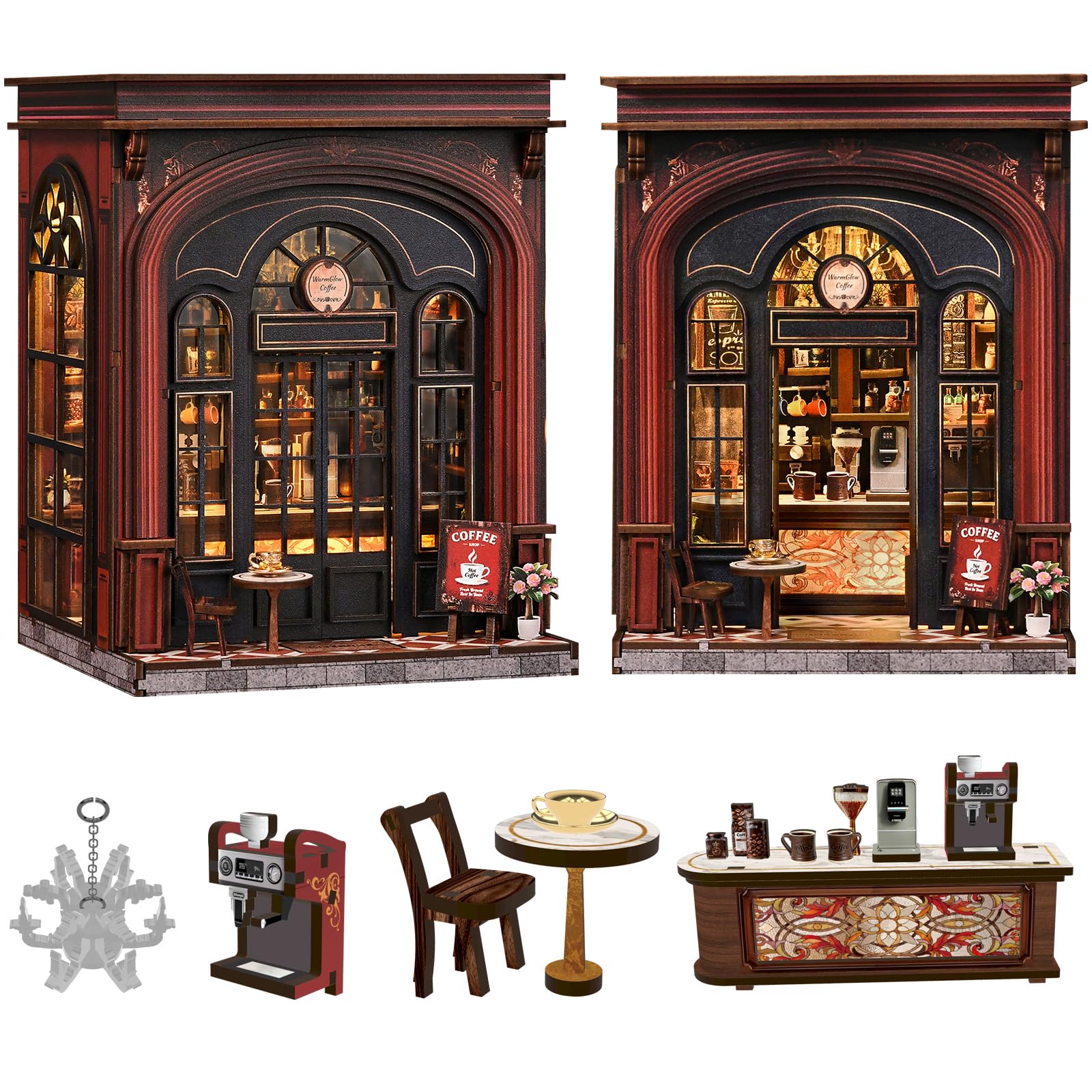 Spilay Book Nook Kit for Adults, DIY Miniature House Kit with LED Light, Creative 3D Puzzle for Relaxation & Desk Decor - Soothing Crafts for Teens & Adults (AH02-003 Warmglow Coffee)