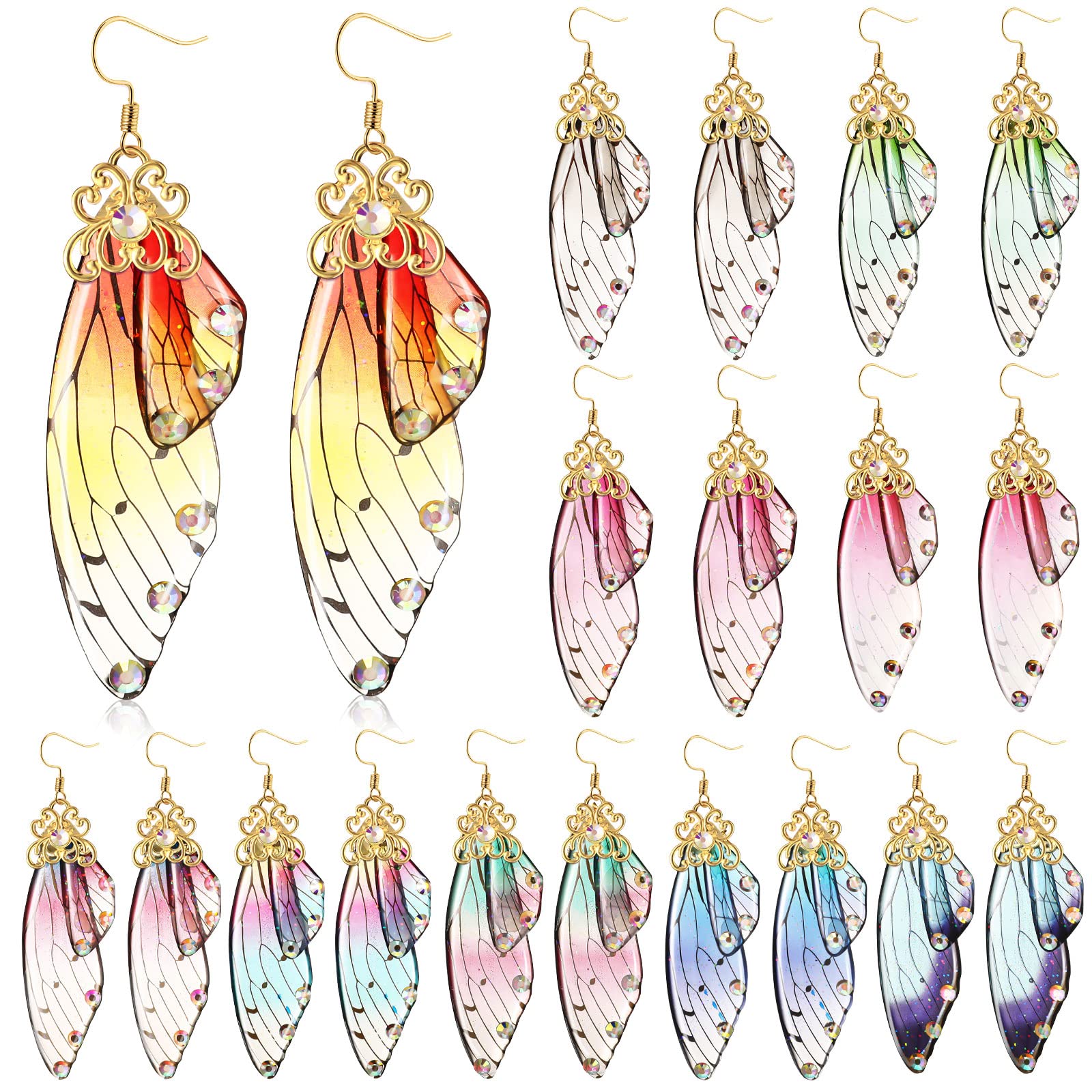 Fumete10 Pairs Butterfly Wing Drop Dangle Earrings Butterfly Wing Hook Simulation Drop Earrings