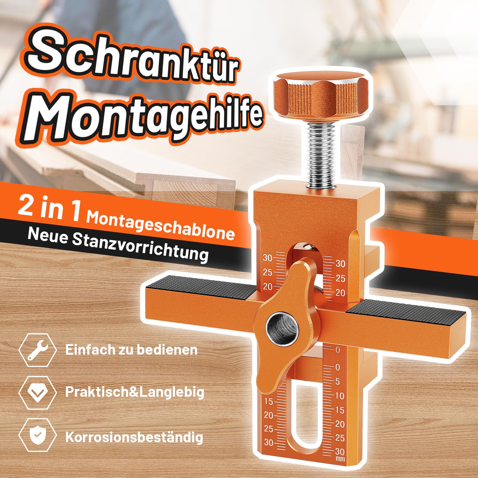 Schranktür Installationspositionierer Set, Schranktüren Bohrschablone mit 3 Bohrern, Cabinet Door Hardware Mounting Jig Positioning Tool den Meisten Schranktüren Einstellbarer Länge