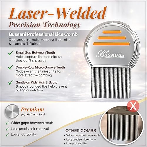 Miniatura 2 de Bussani Peine para piojos para niños y adultos | Tratamiento de piojos | Peine para piojos y liendres | Peine para piojos y liendres | Peine para