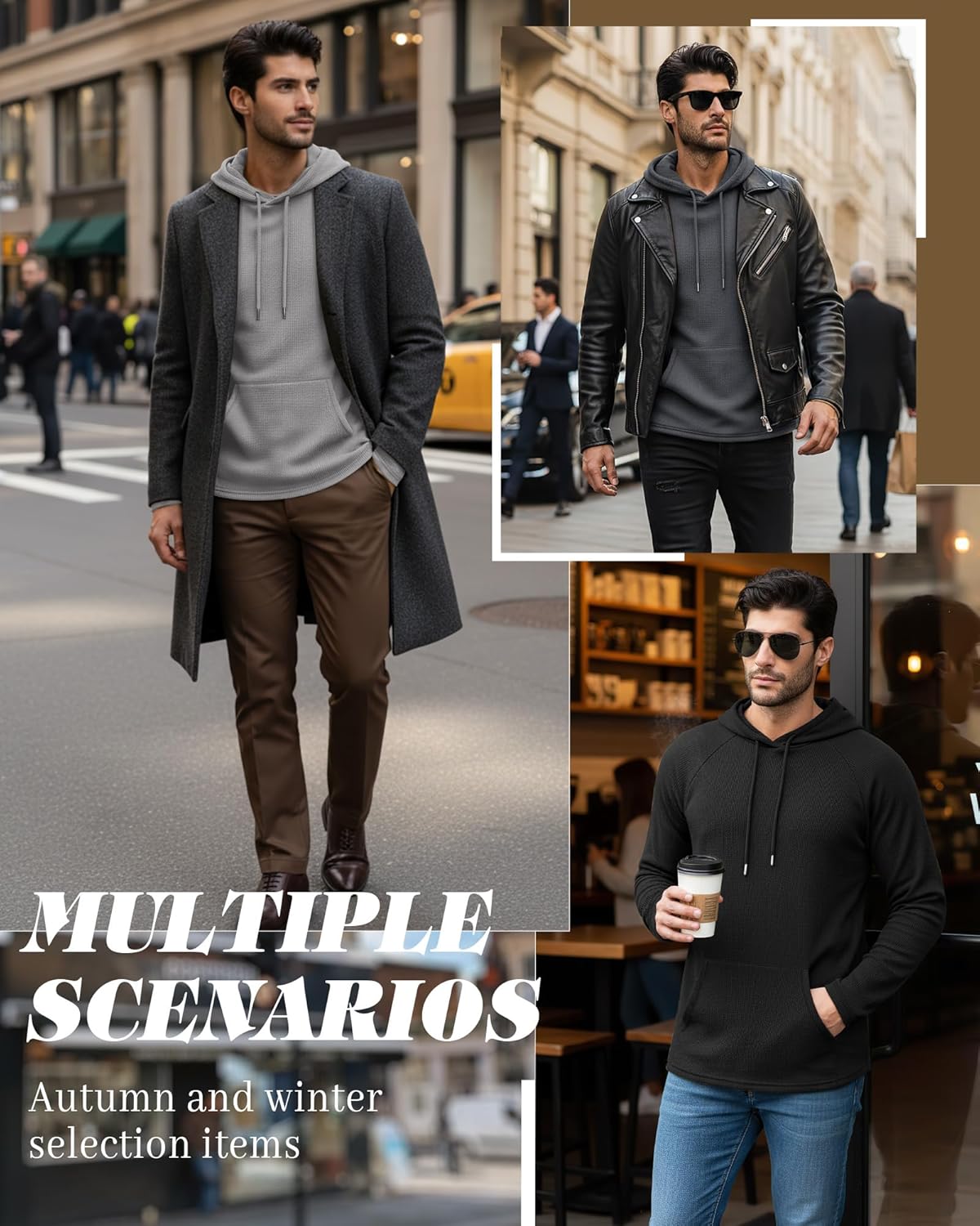 3 Pack Men's Big and Tall Hoodies Long Sleeve Waffle Knit Sweatshirts with Pocket Casual Workout Pullover - Image 5