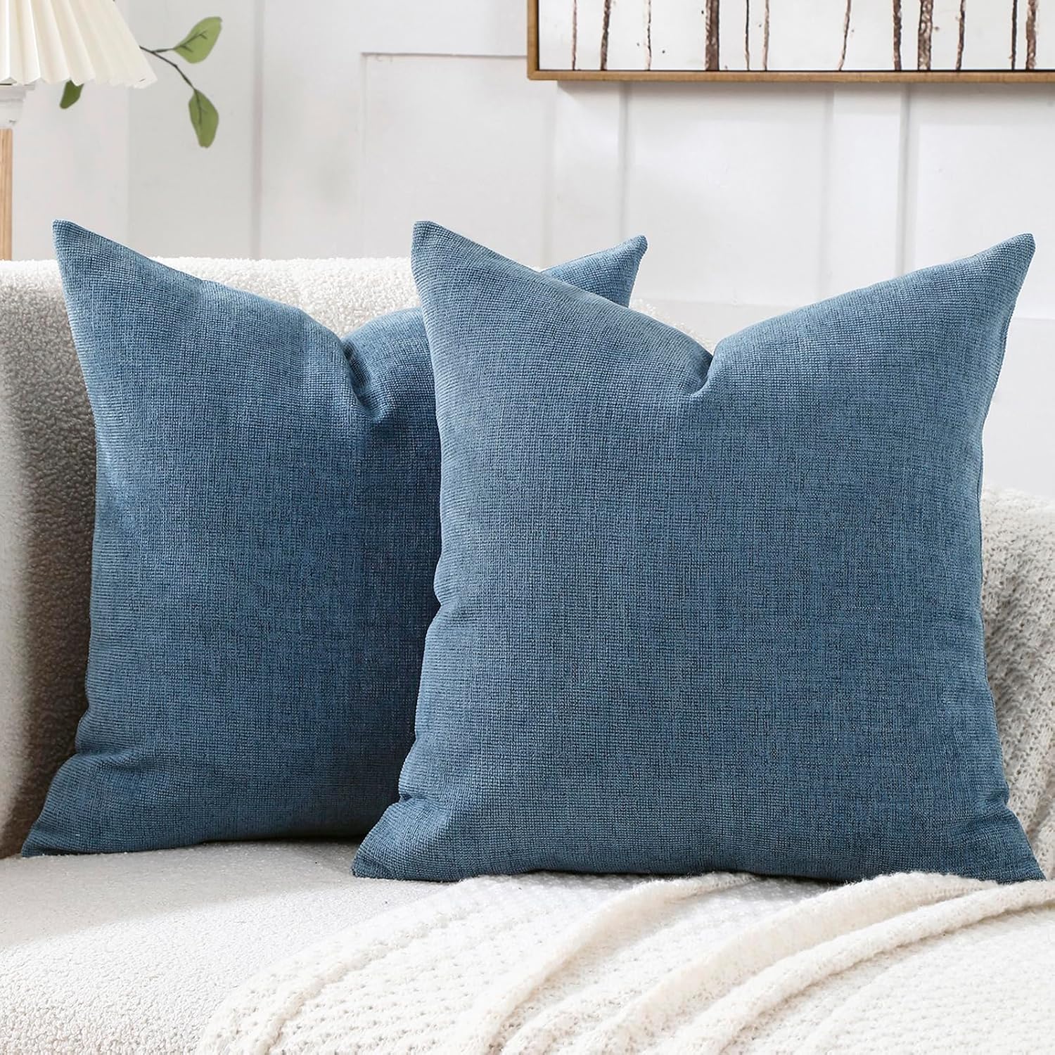 Jepeak 24x24 Inch Decorative Chenille Throw Pillow Covers, Pack of 2 Cozy Concise Pillow Cases Soft Farmhouse Modern Square Cushion Cover for Sofa Couch Bed Home Decor, Steelblue