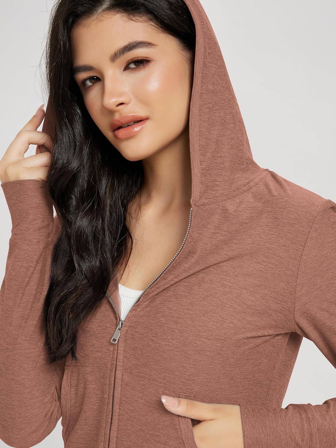 ODODOS Women's Mini Full-Zip Hoodie - odSTRATUM Tech Ultra Soft UPF 50+ Hooded Jacket with Pockets image 5