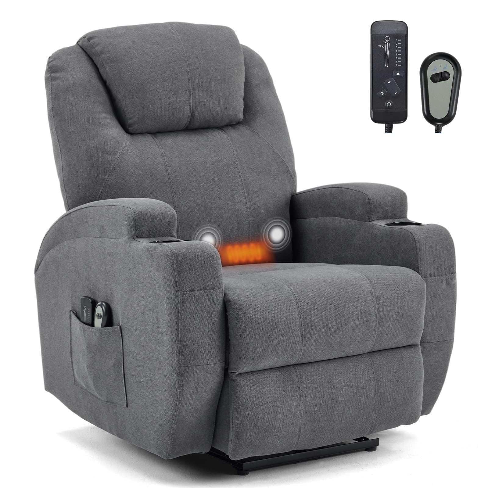 LEADZM Silla eléctrica, Silla de Relax eléctrica, Con función de masaje | de calefacción, control remoto de inclinación relajante con reposapiés, capacidad de carga, 160 kg, gris oscuro