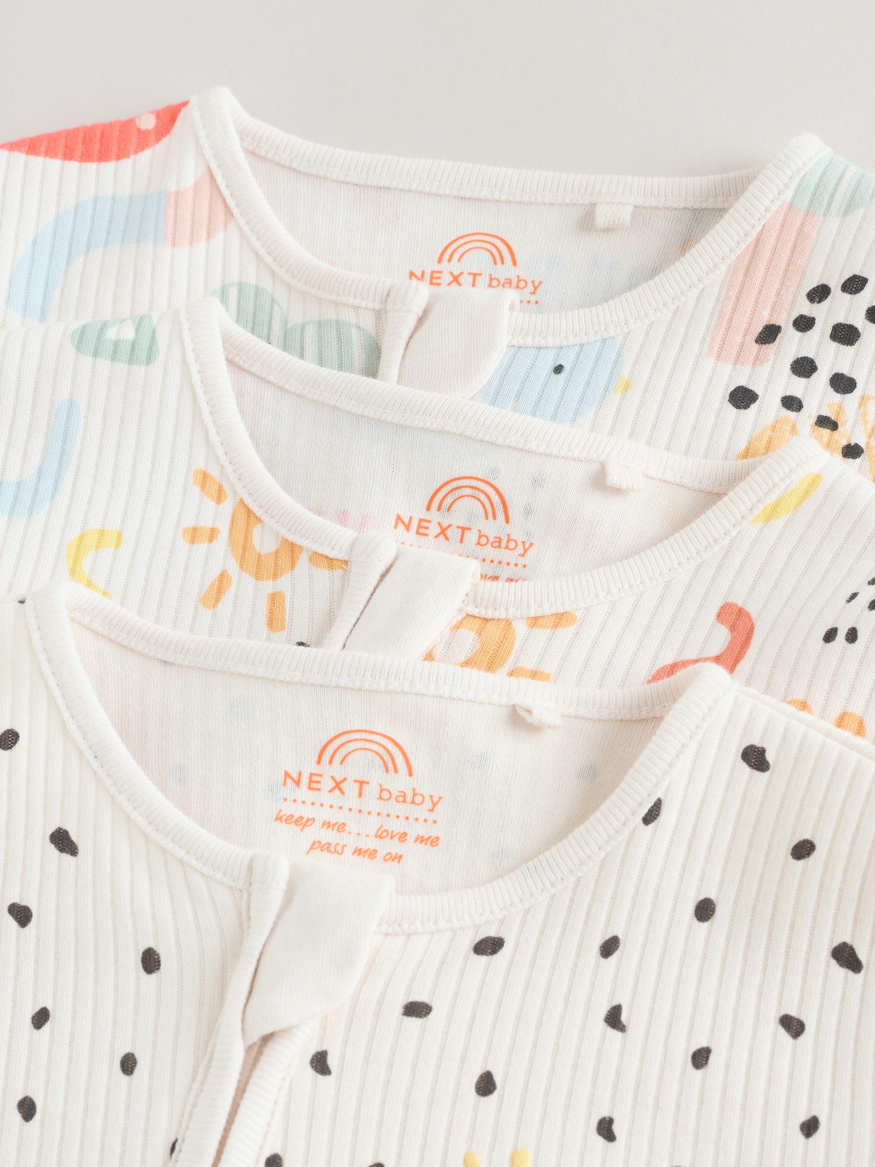 NEXT Baby Baby-Schlafanzüge mit Zwei-Wege-Reißverschluss, 3er-Pack