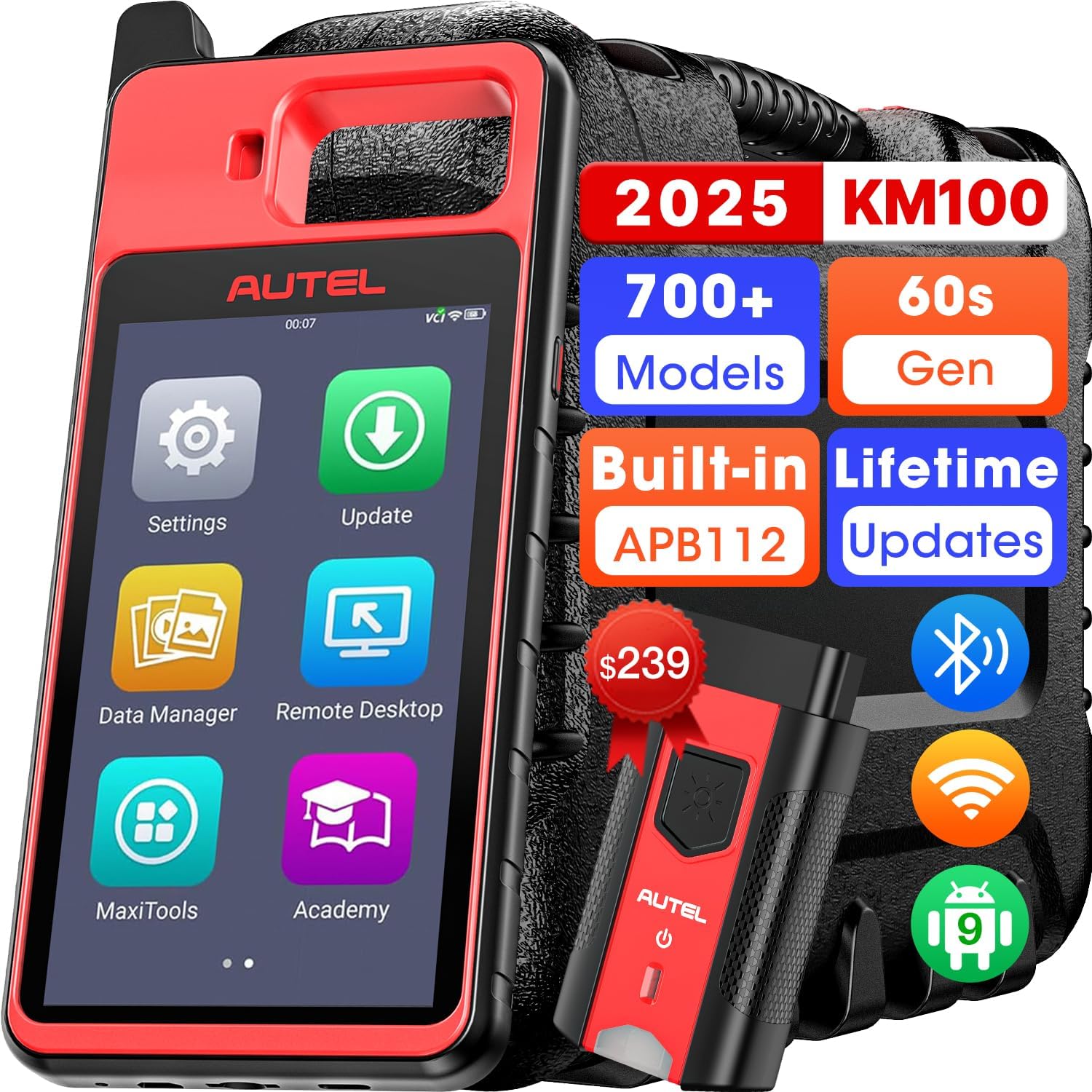 Autel MaxiIM KM100 (X) Scanner, 2025 New Same as KM100 KM100E Lifetime Free Updates, Lite of IM508 IM608, OBD Learning, Built-in APB112 ($239 Worth), Auto VIN/Scan, 2GB+64GB 9.0OS