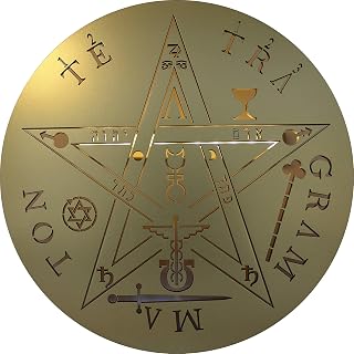Handcrafted 12inch Wooden Pentagram with Large Tetragrammaton - Empowering Star with Hand-Painted and Gilded Names of God - Harmonized, Wall-Ready, and Complete with Hanging Fixture