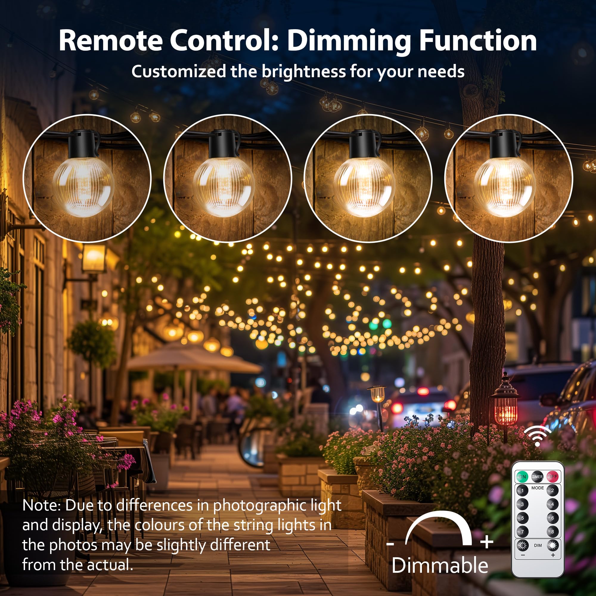aurogeek Cadena de luces alimentada con pilas para exteriores, temporizador 9 m, 12 unidades, bombillas G60, mando a distancia, 8 modos, IP64, adecuado para interiores, Navidad, ventanas, escaleras,