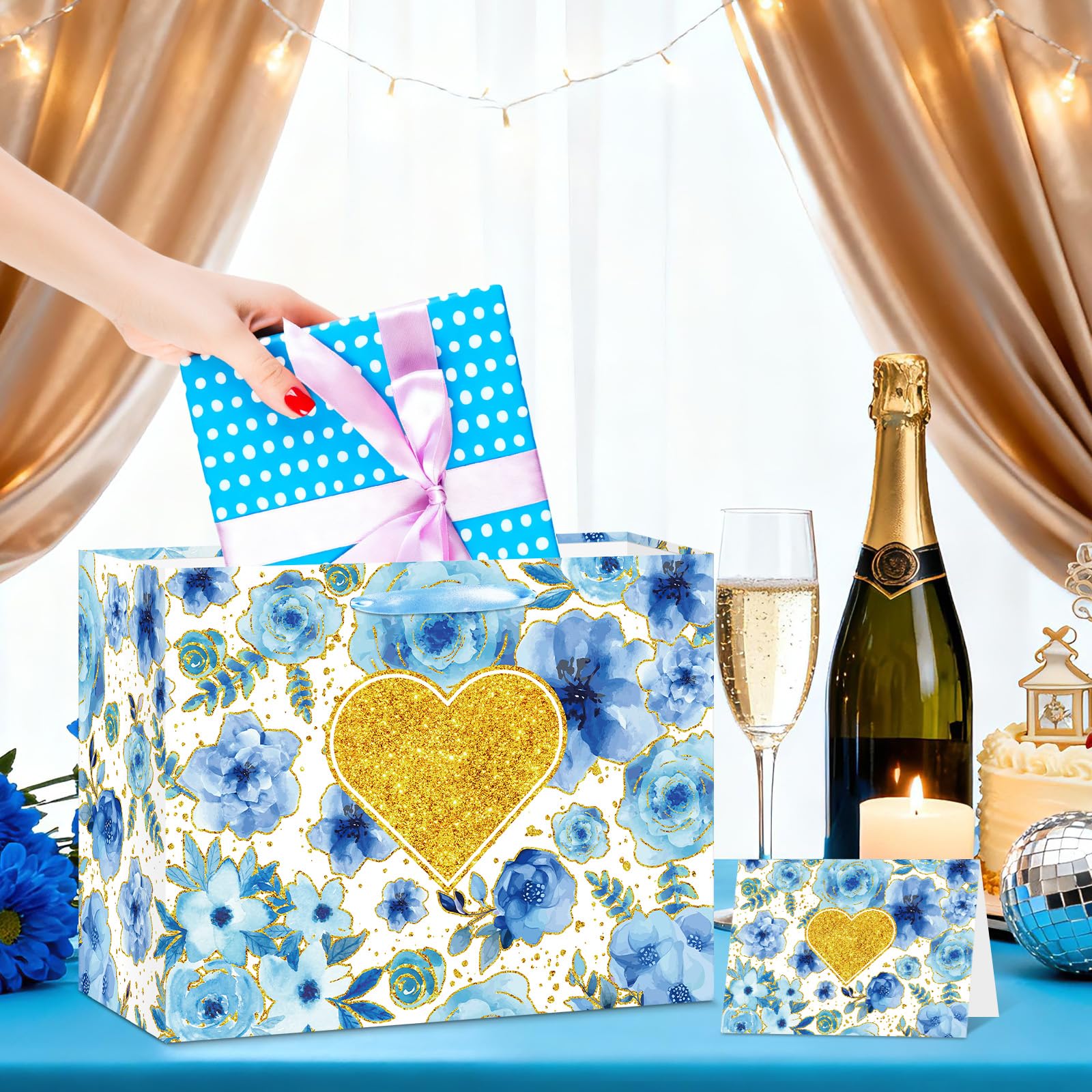 LUUFILx Anniversary Party Gift Bag for Her Him Bridal Gift Bag with Wrapping Paper and Card for Bridal Showers Weddings Anniversaries Engagements