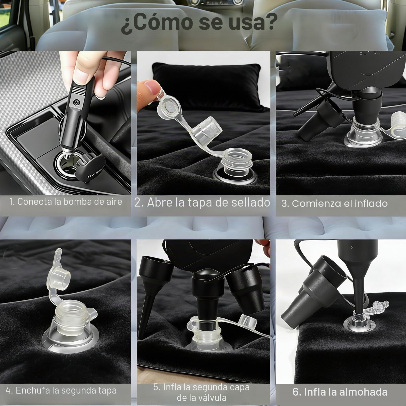 Colchón de Aire SUV para Cama, colchón Inflable para Asiento Trasero de camión, colchón de Aire Plegable con Superficie Aterciopelada y,Cama de Aire portátil para e (Black)