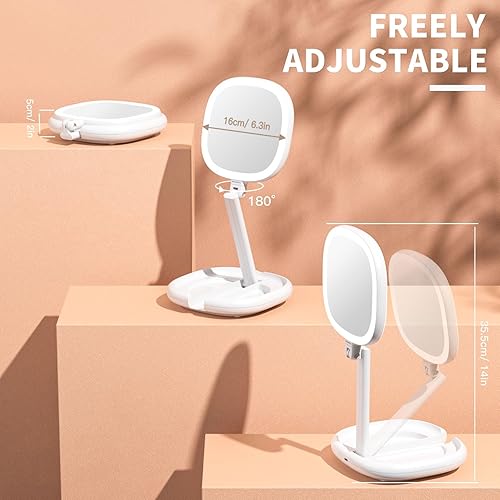 Miniatura 4 de Espejo de maquillaje de 6.3 pulgadas con luz y aumento, espejo de maquillaje iluminado 10X1X, espejo de maquillaje iluminado con altura ajustable,