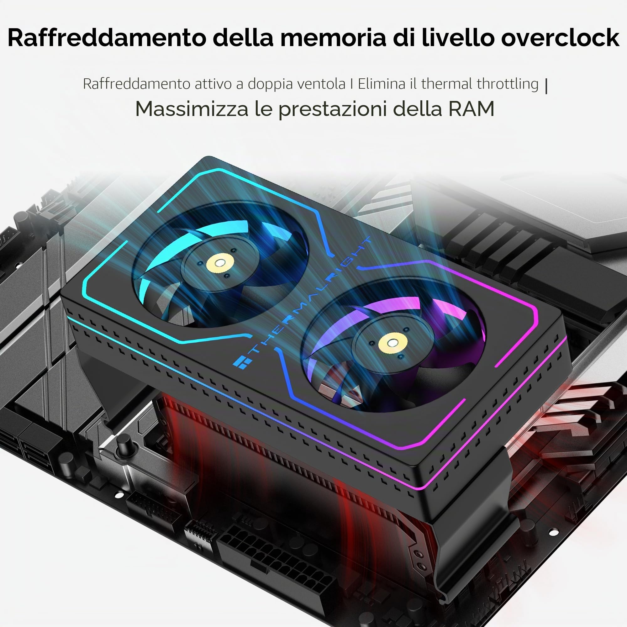 Thermalright Raffreddatore RAM MC-2 ARGB, ventola di raffreddamento attiva a doppia ventola, PWM 3200 giri/min, 5 V 3 PIN ARGB, raffreddamento RAM clip-on a basso rumore per DDR/DDR2/DDR3/DDR4/DDR5