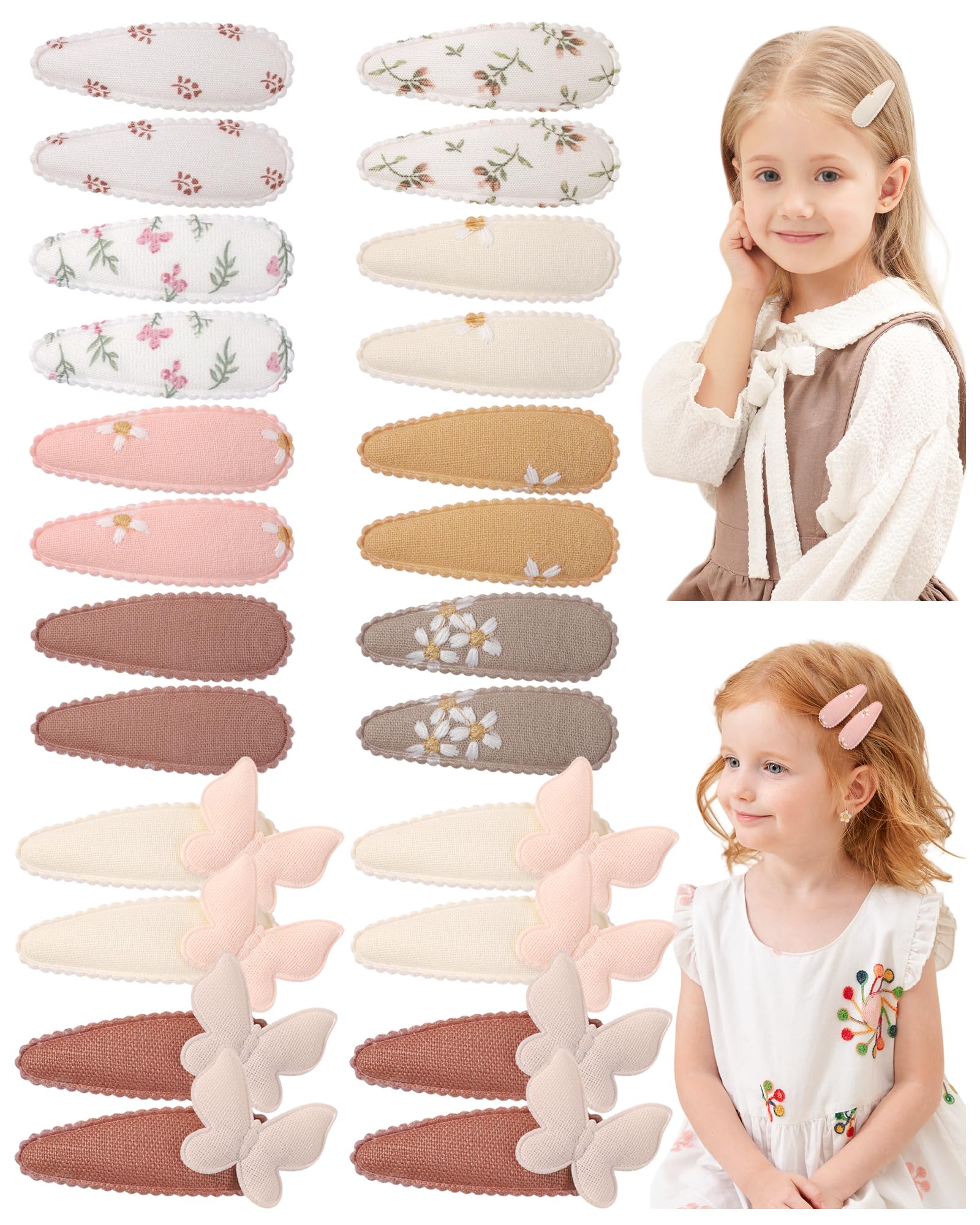 20pcs 2,2 Zoll Baby Mädchen Haarschleifen Blumen Druck Baby Mädchen Haar Bügen Clips Rutschfeste verpackte Snap Blumenclips für Haar Barretten Haarzubehör-Licht Solid + Floral + Schmetterling