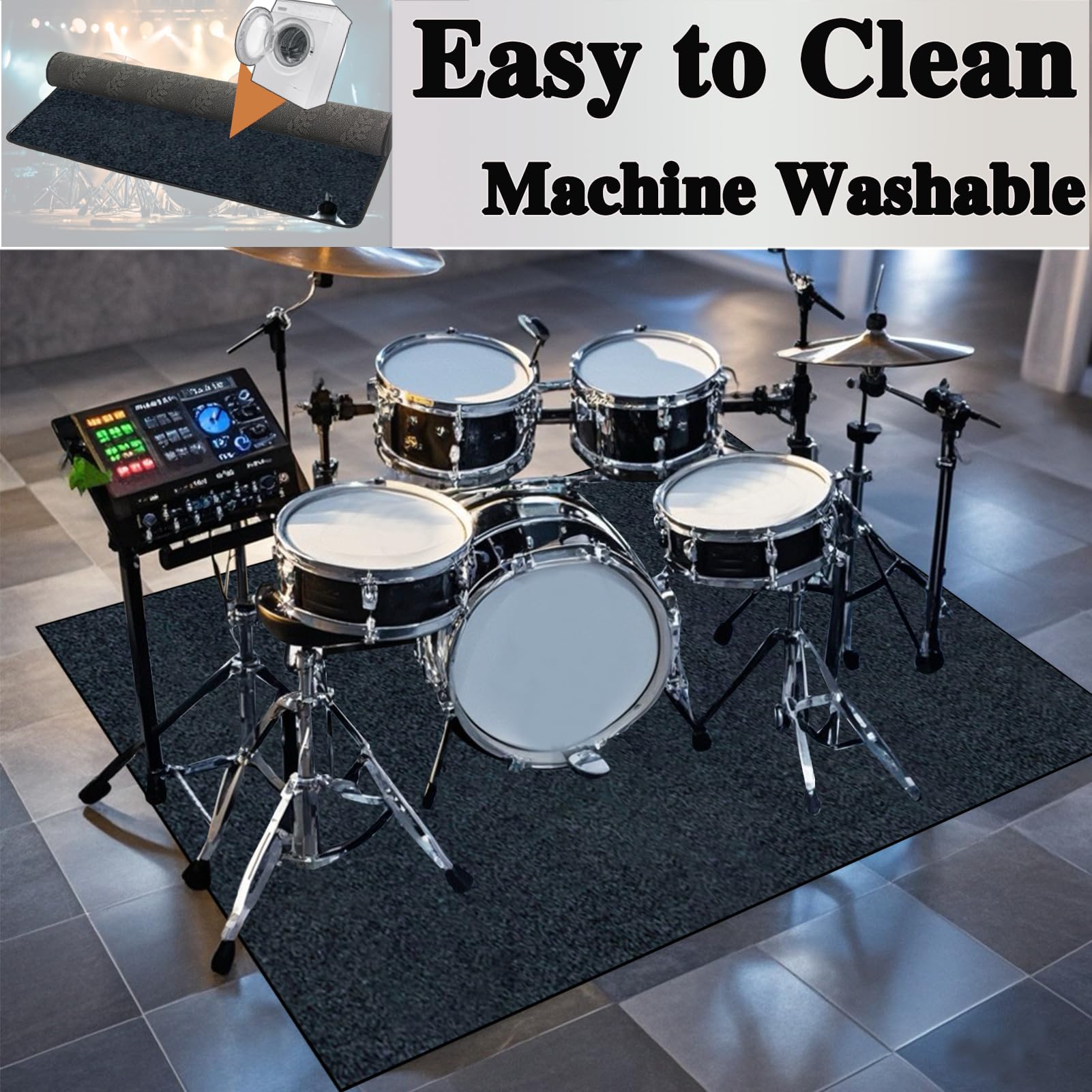 Schlagzeugteppich 160 x 140 cm Schallschutz Teppich Drum-Teppich Schallschutzmatte Professionelle Drum Teppich Musikinstrumente Bodenmatte rutschfest Schlagzeugteppiche Trommelteppich
