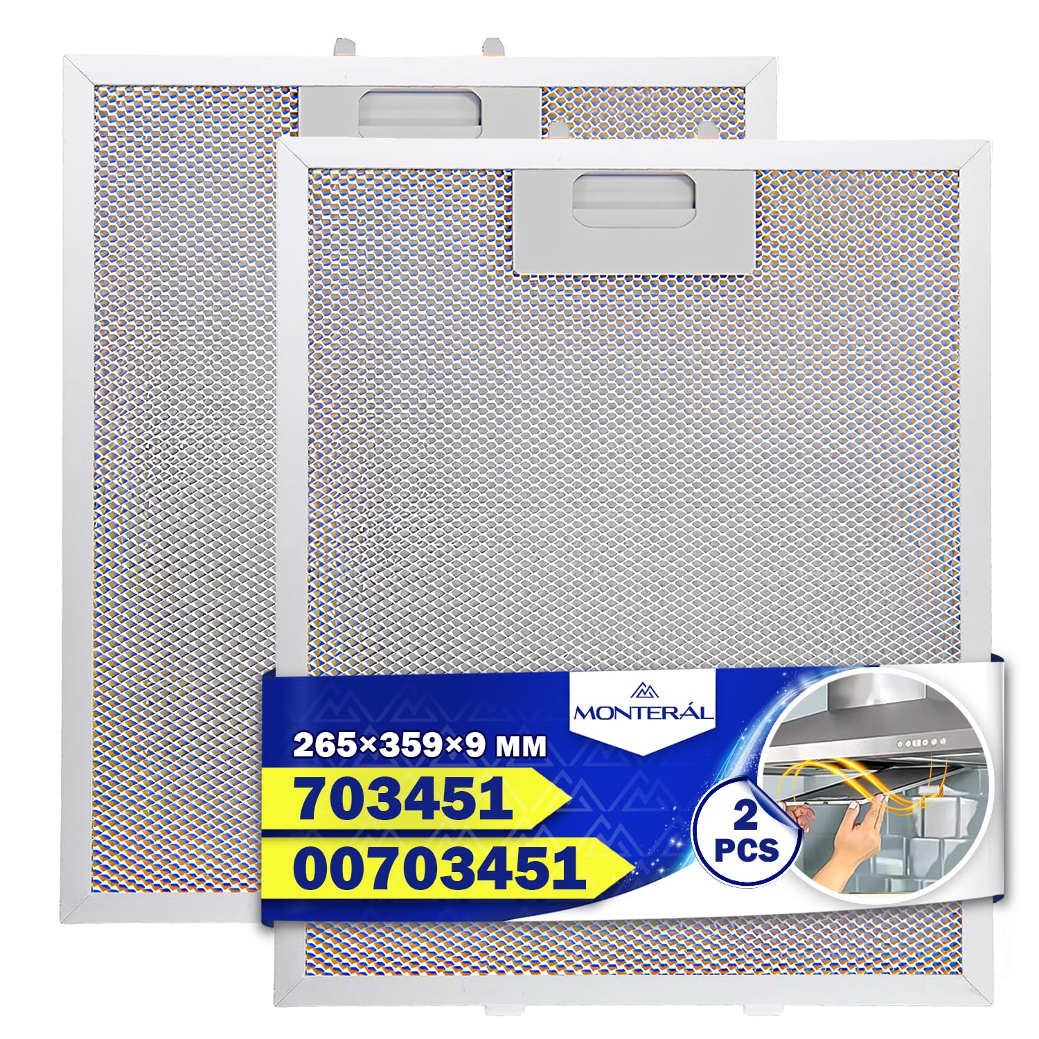 2 Piezas Aluminio Filtro Campana Extractora 265x359x9mm 00703451 para Bosch | Código Original 703451 10035302 para Siemens para Balay - Garantía de 10 Años - MONTERAL
