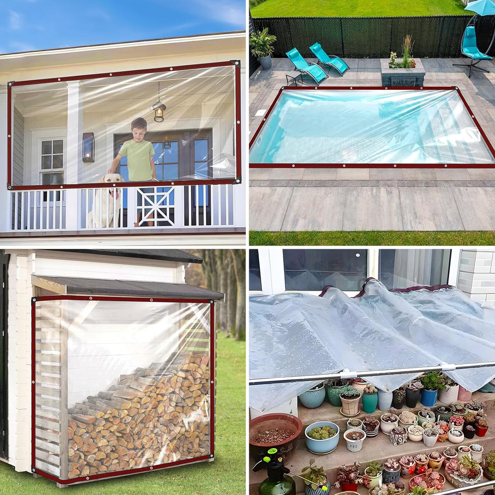 Transparente Plane 325 x 350 cm Uv-Beständig Wetterfest Reißfest Abdeckung Gewebeplane Wetterfeste aus Pe Faltbar mit Seil für Garten Camping & Outdoor, Transparente Farbe