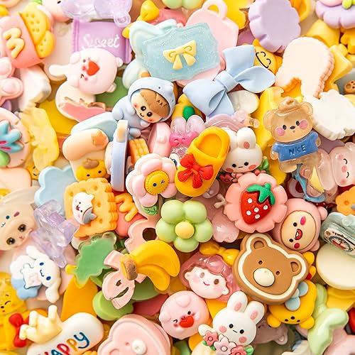 Miniatura 9 de Juego de dijes de slime de dibujos animados  Lote mixto surtido de dibujos animados Kawaii encantos Kawaii de resina con parte trasera plana lindos