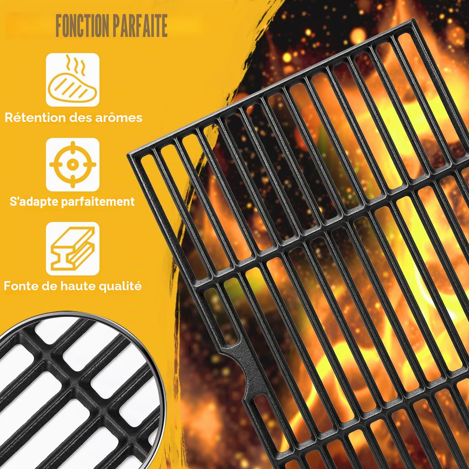 GFTIME 41,9 x 54,6 cm Grille de Barbecue en Fonte Émaillée de Rechange pour Tepro Toronto, Aktiva Angular, EL Fuego Montreal, TAINO Hero XL, Accessoires pour Barbecue, Lot de 2