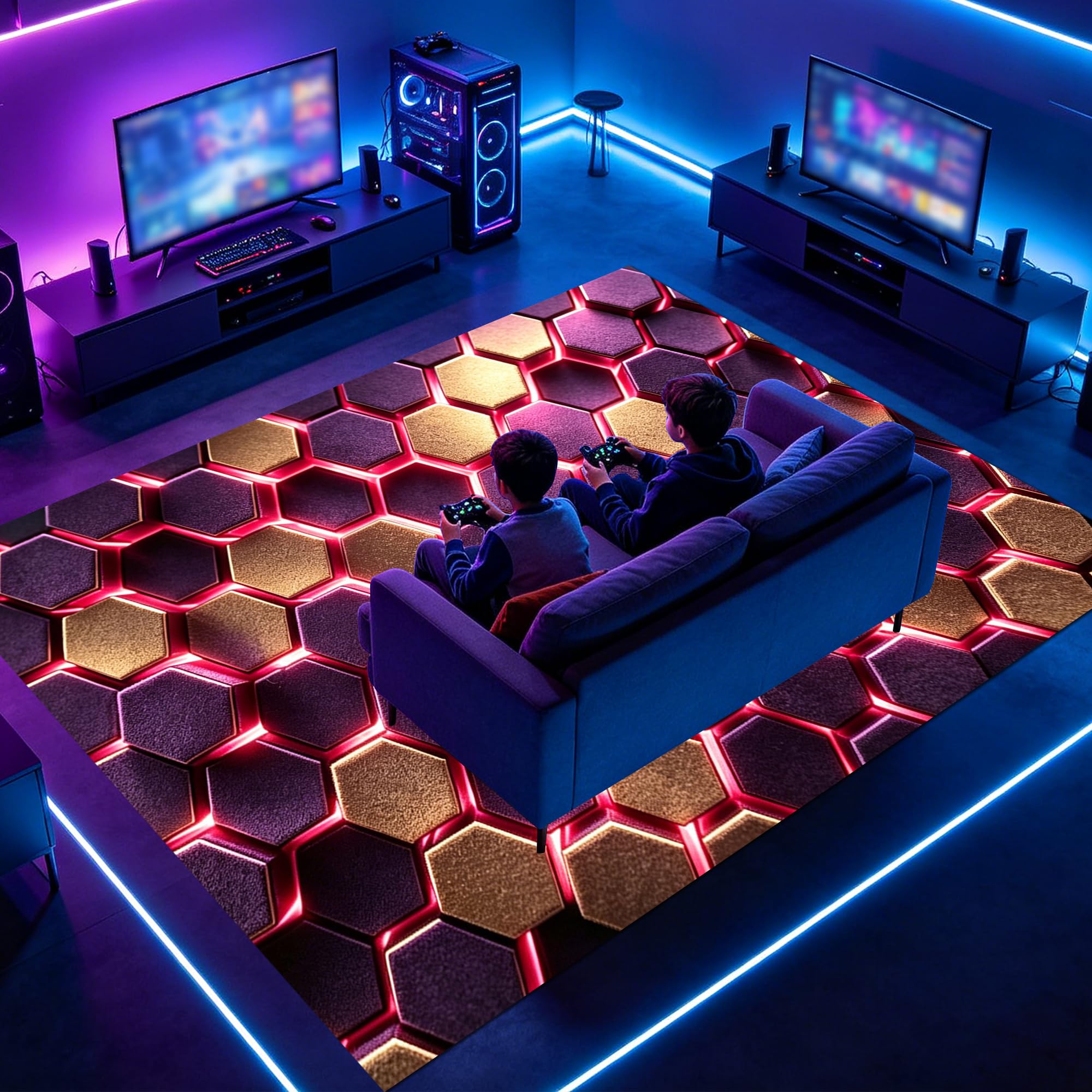 Tapis Chambre Ado Gamer 3D, Tapis Sol Gaming Chambre Garcon Enfant, Tapis De Salon Moderne Antidérapant, Tapis Salle a Manger pour Salon Chambre à Coucher 140 x 160 cm