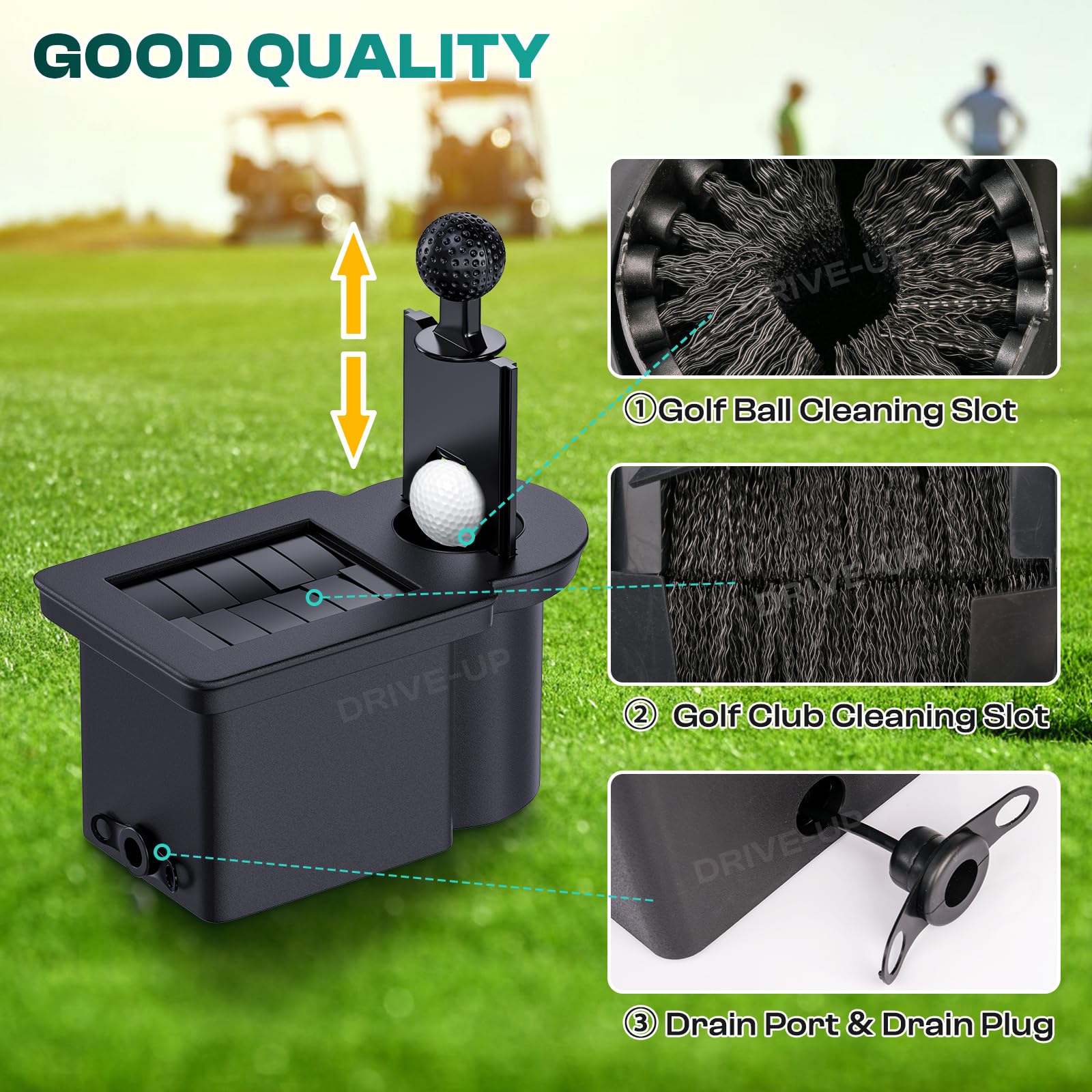 Drive-up Golfwagen-Ball-Unterlegscheibe und Schlägerreiniger-Set, Golfball-Unterlegscheibe und Golfschlägerkopfreiniger für EZGO RXV Gas- und Elektro-Golfwagen, Fahrerseite, OEM 603836