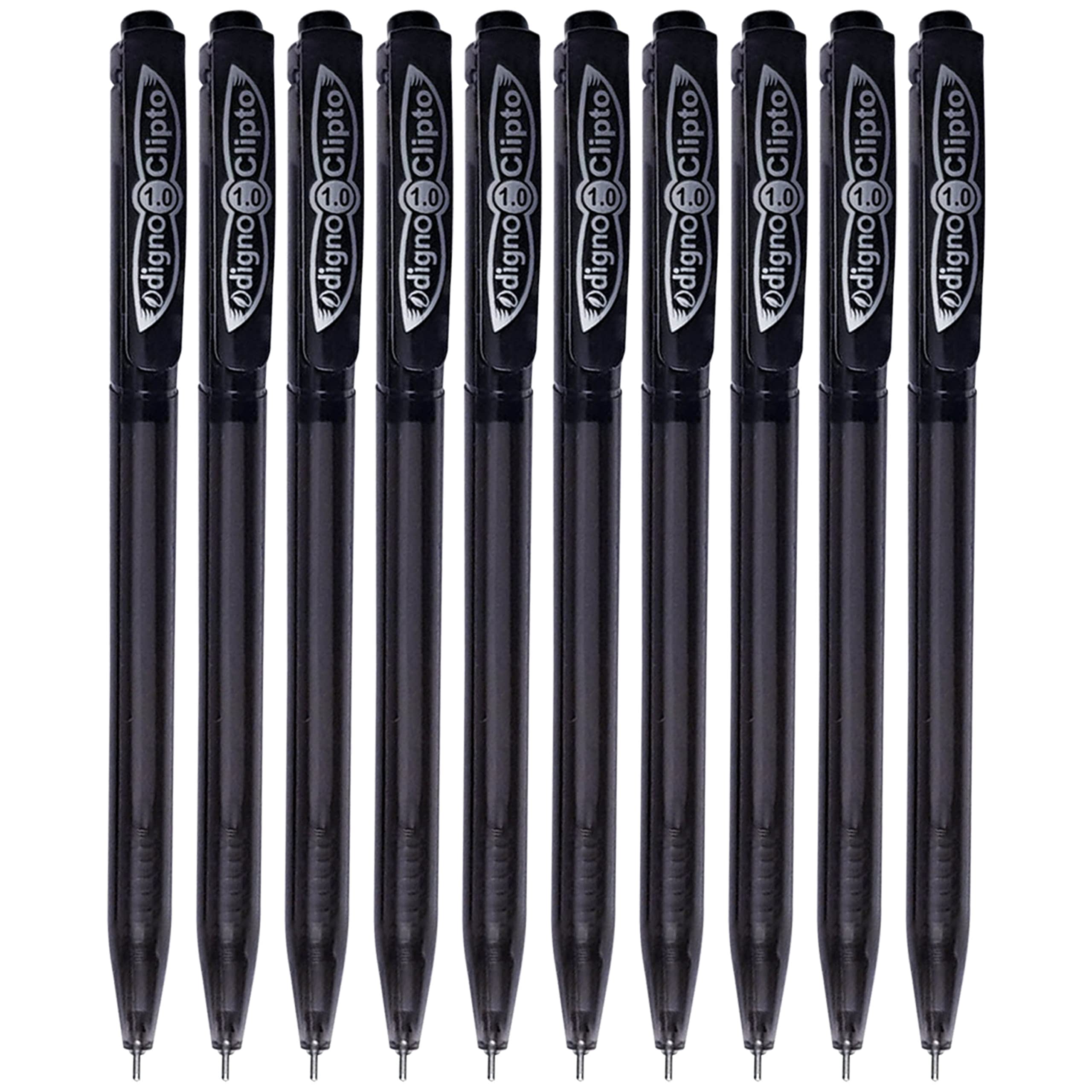 CliptoTRP Retractable Ballpoint Pens, BLACK, Medium Point (1.0mm), Pack of 10, Retract Ball Pens, Comfort Grip, Perfect for School Home Office Use, iZOFAX