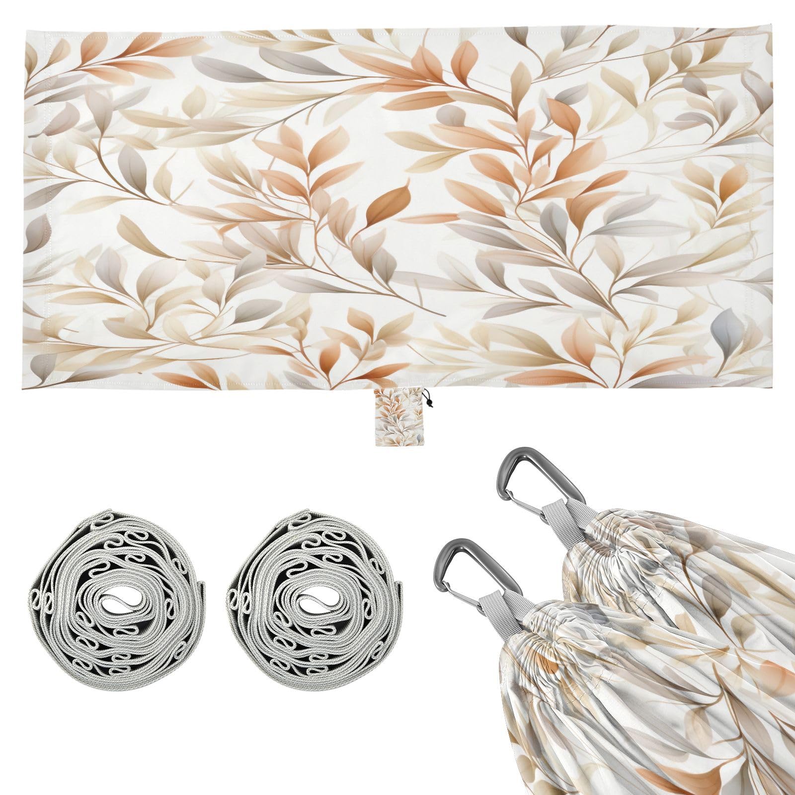 Kigai Watercolor Leaves Camping Hammock Durable & Portable Travel Hammock Holds 330lbs with Tree Strapsm, Pocket, Camping Accessories